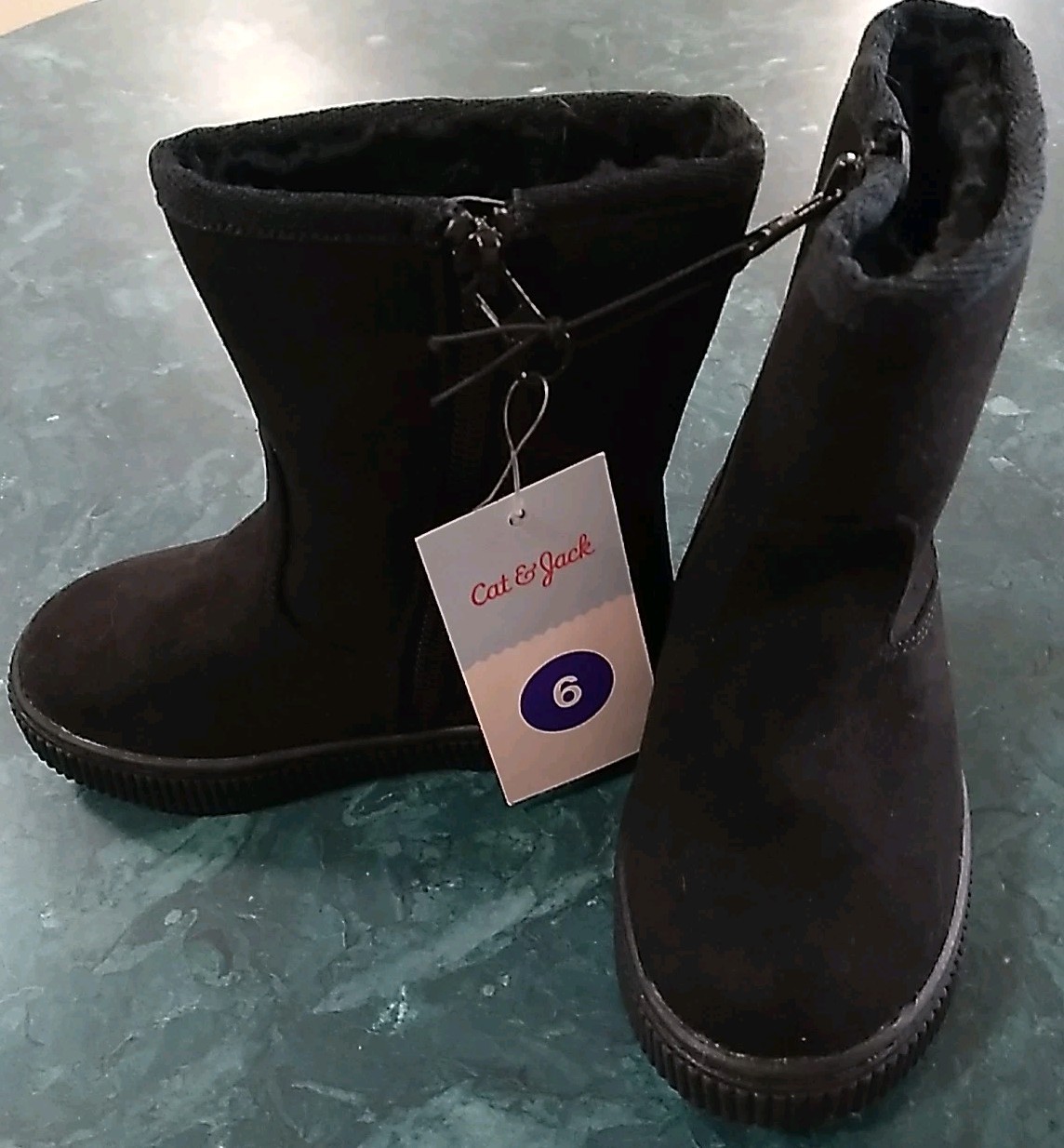 Cat & Jack Toddler Girls Winter Boots Booties Sz 6 Emani Faux Fur Black