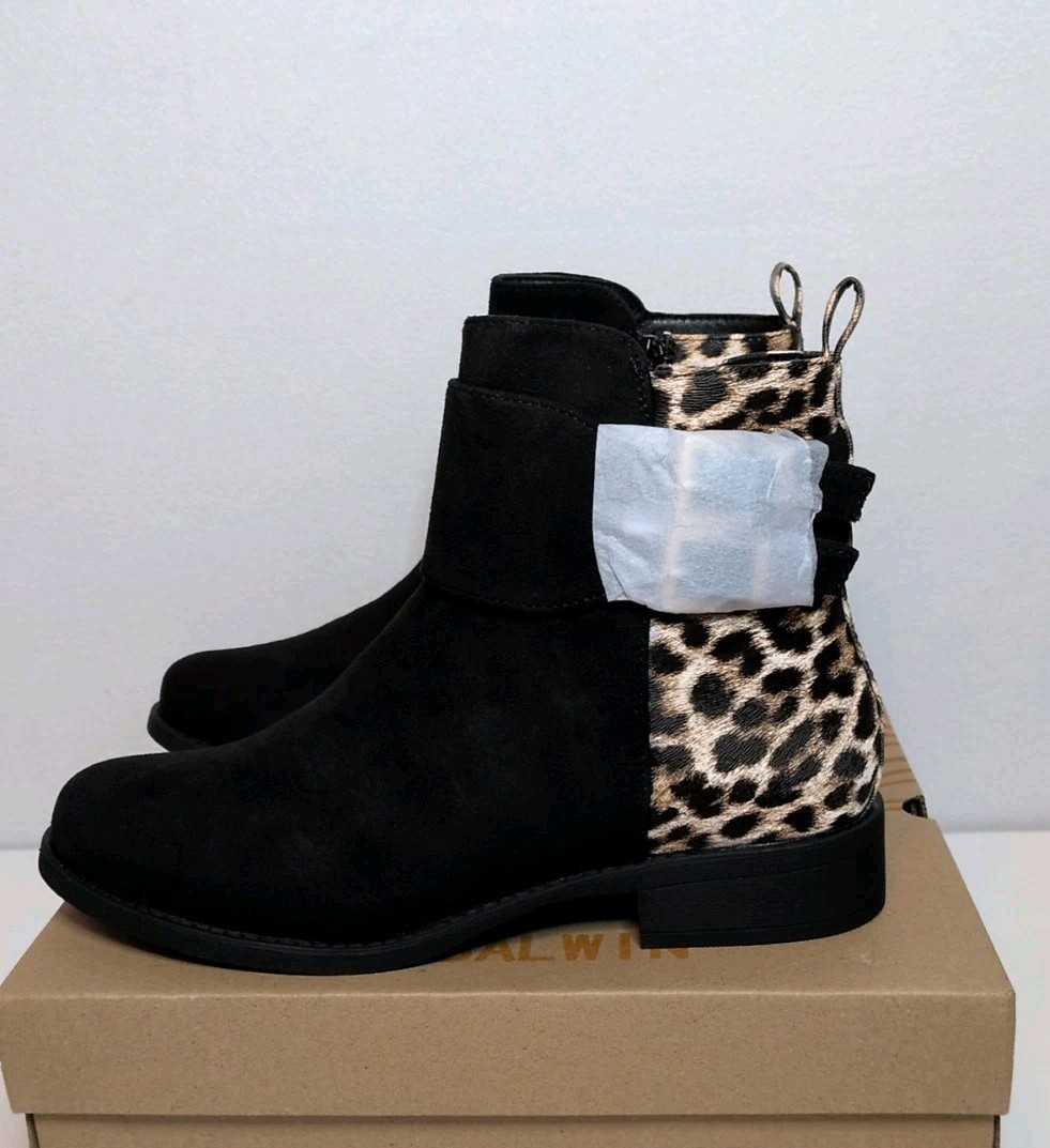 New Globalwin Women Boots Black/Leopard US Size 8.5