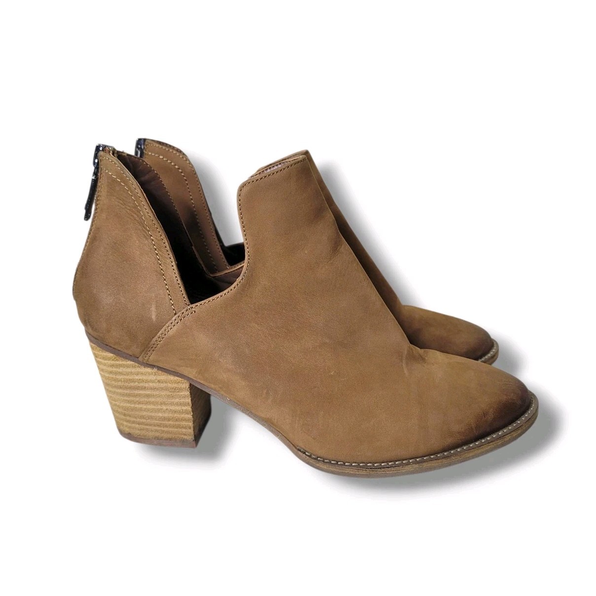 Blondo Suede Waterproof Ankle Boots Womens 10 Brown Heel Classic Zip Back