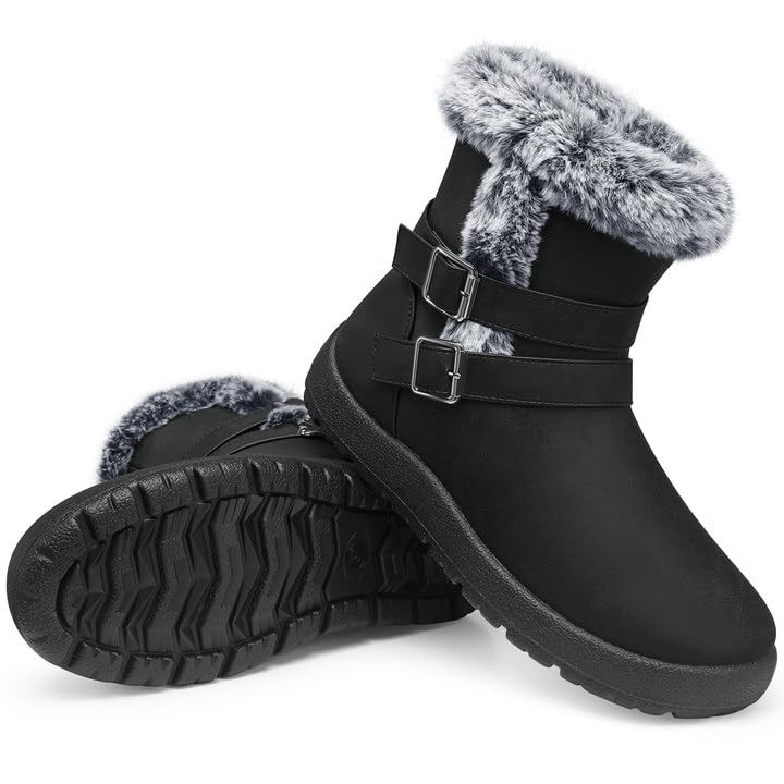 Women Winter Boots Waterproof: Fur Lined Ankle Warm Booties – Snow Boots Wide…