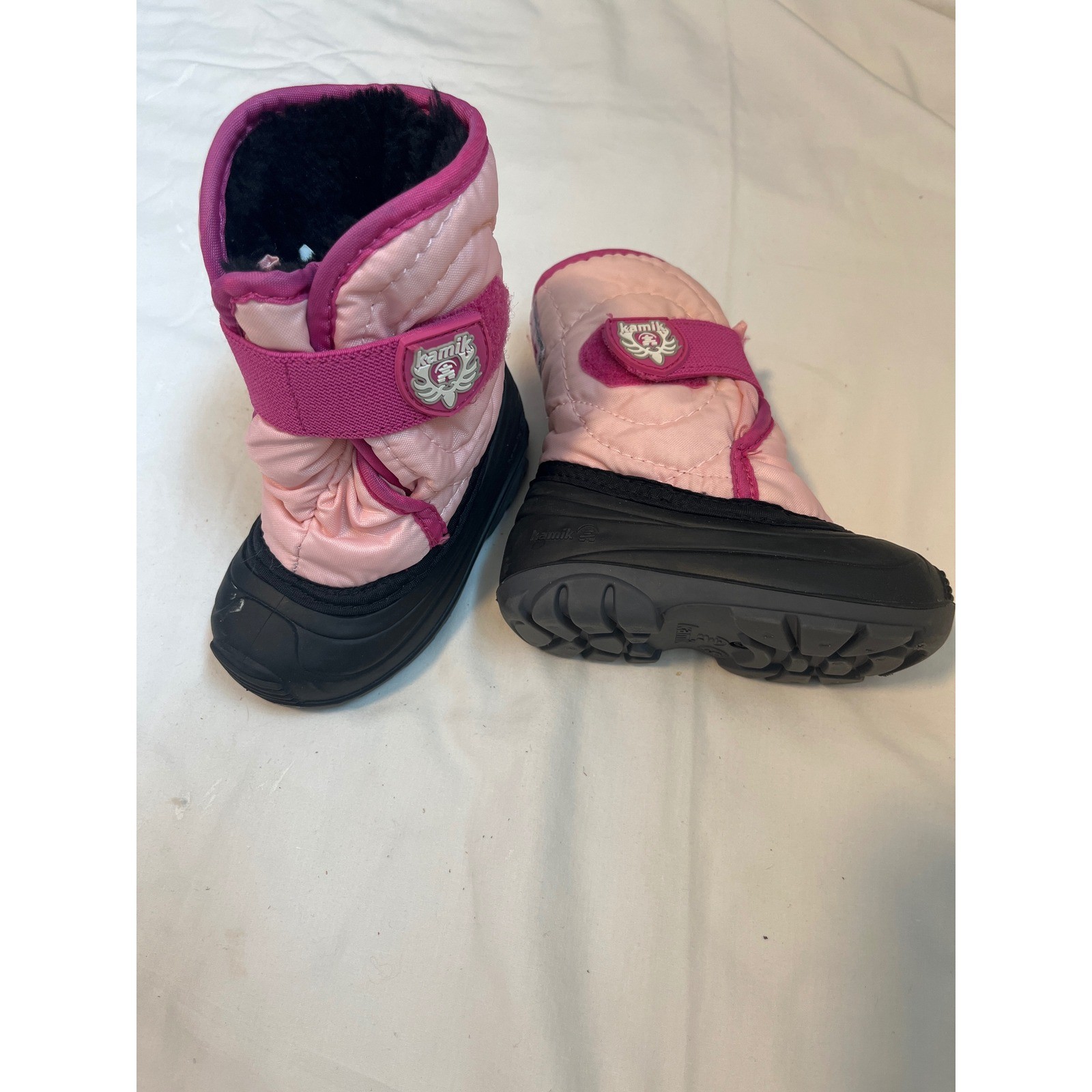 Kamik Toddler Girl’s Pink Quilted Snow Boots Winter Waterproof Adjustable Strap
