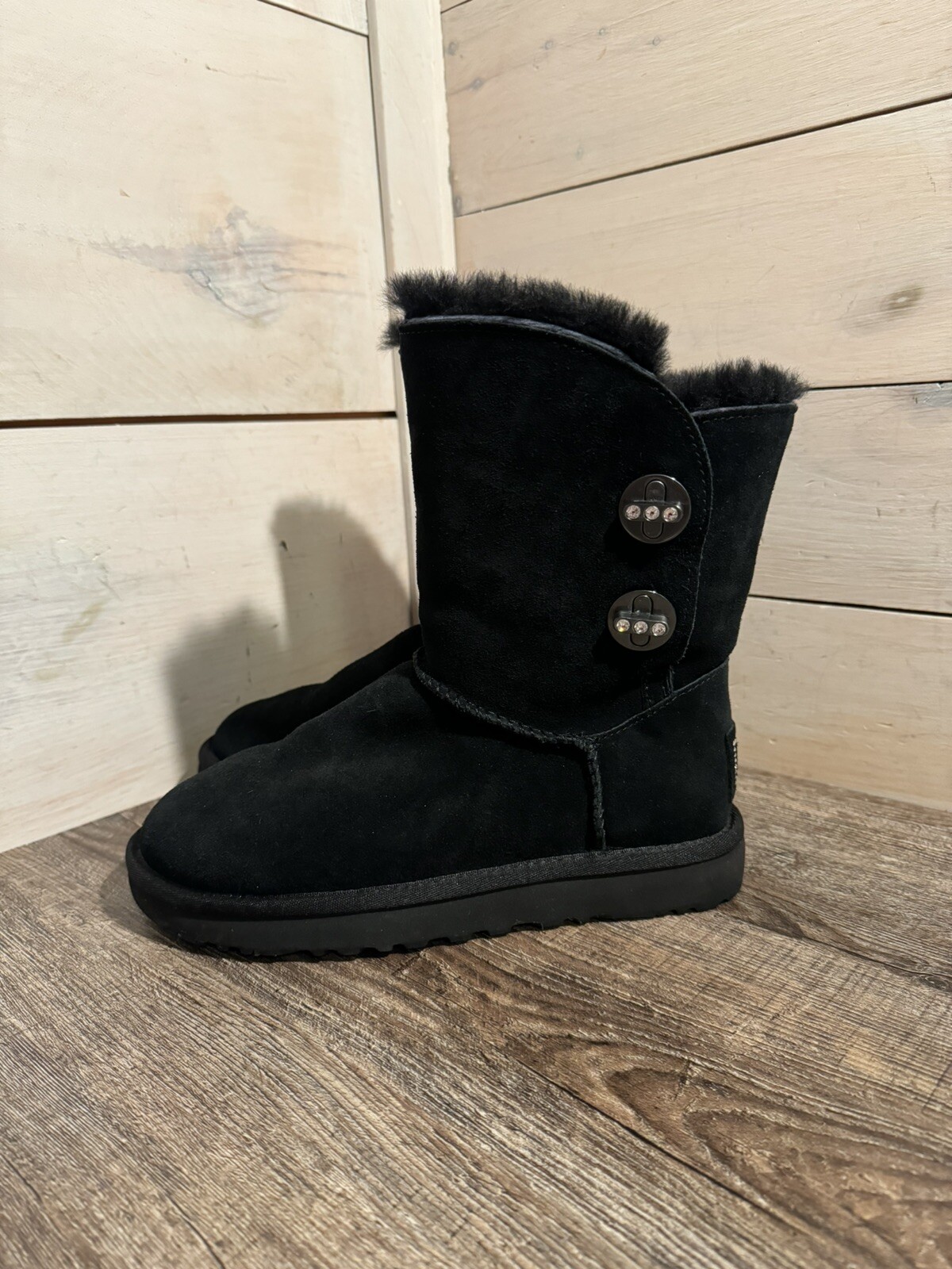 UGG MINI TURNLOCK BLING WOMEN BOOTS SUEDE BLACK US 6