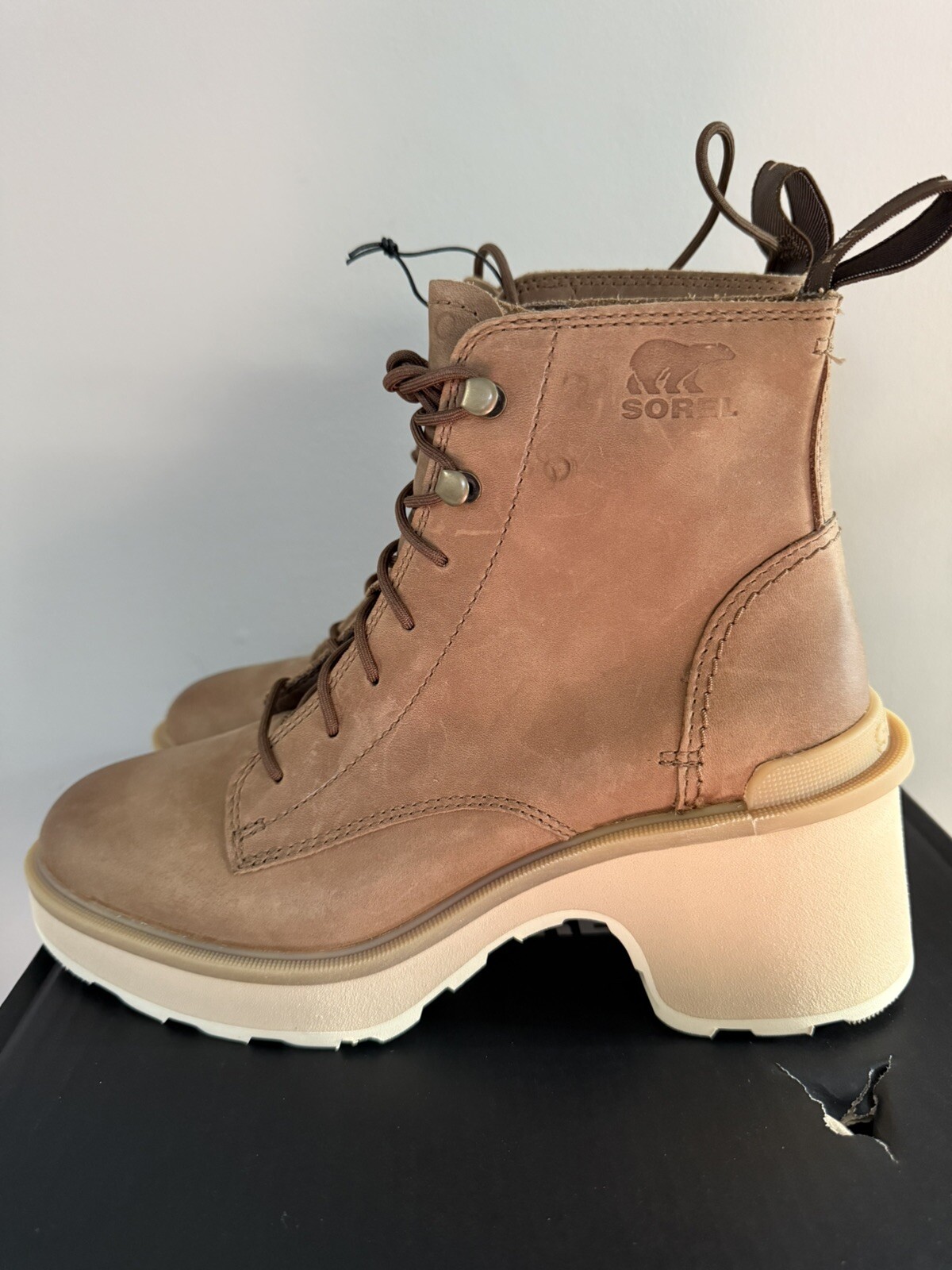 SOREL Hi-line heel lace boots women 7new, UMBER CERAMIC
