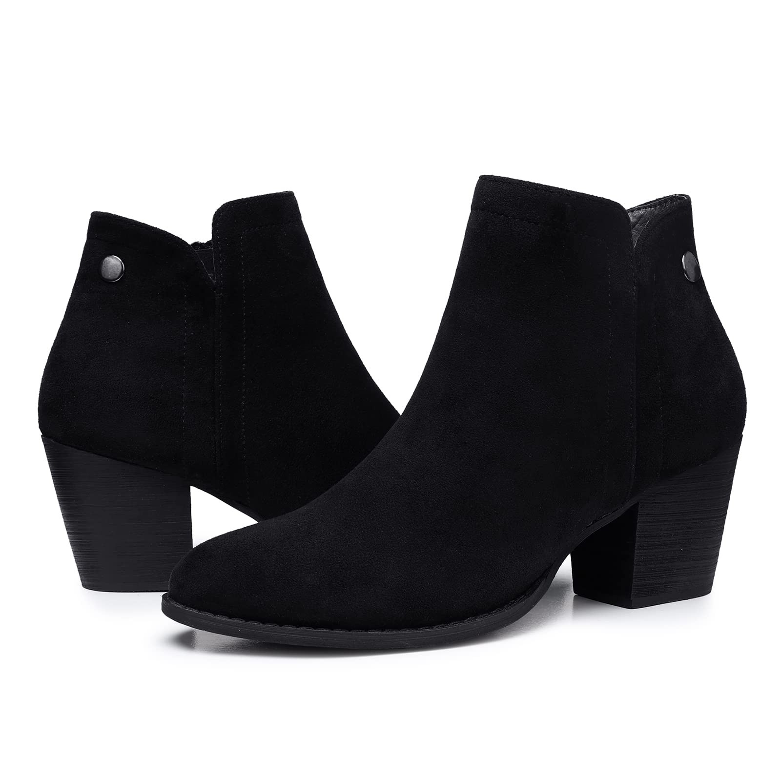 SHIBEVER Womens Ankle Boots Heel Chunky Low Heeled Almond Toe Short Booties w…