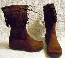 LUCKY TOP girls BOOTS  faux suede with fringe trim side zip brown or black