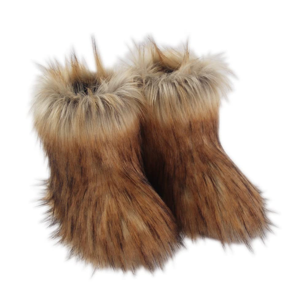 Girls Boys Kids Faux Fur Boots Furry Fuzzy Fluffy Warm Winter Snow Boots Flat…