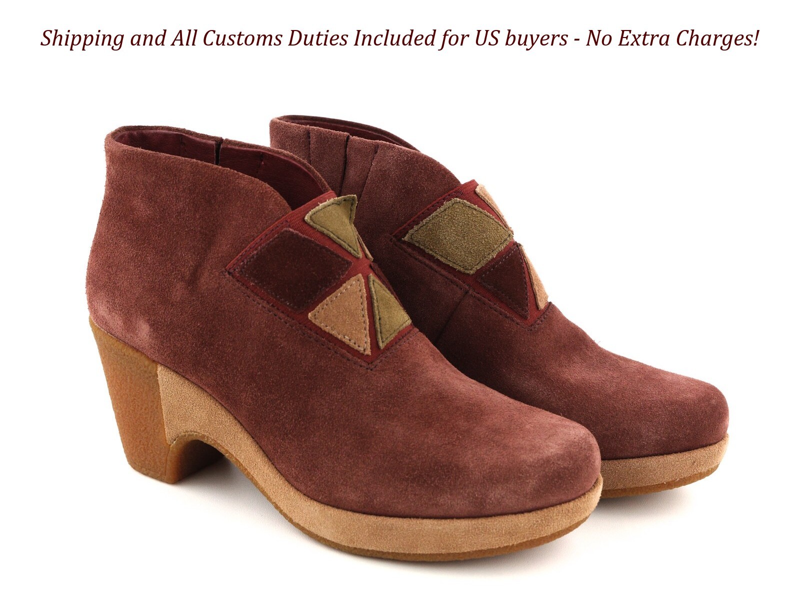 CAMPER Women’s Boots UK4 EU37 Burgundy Suede Almond Toe Patch Heel Pull On