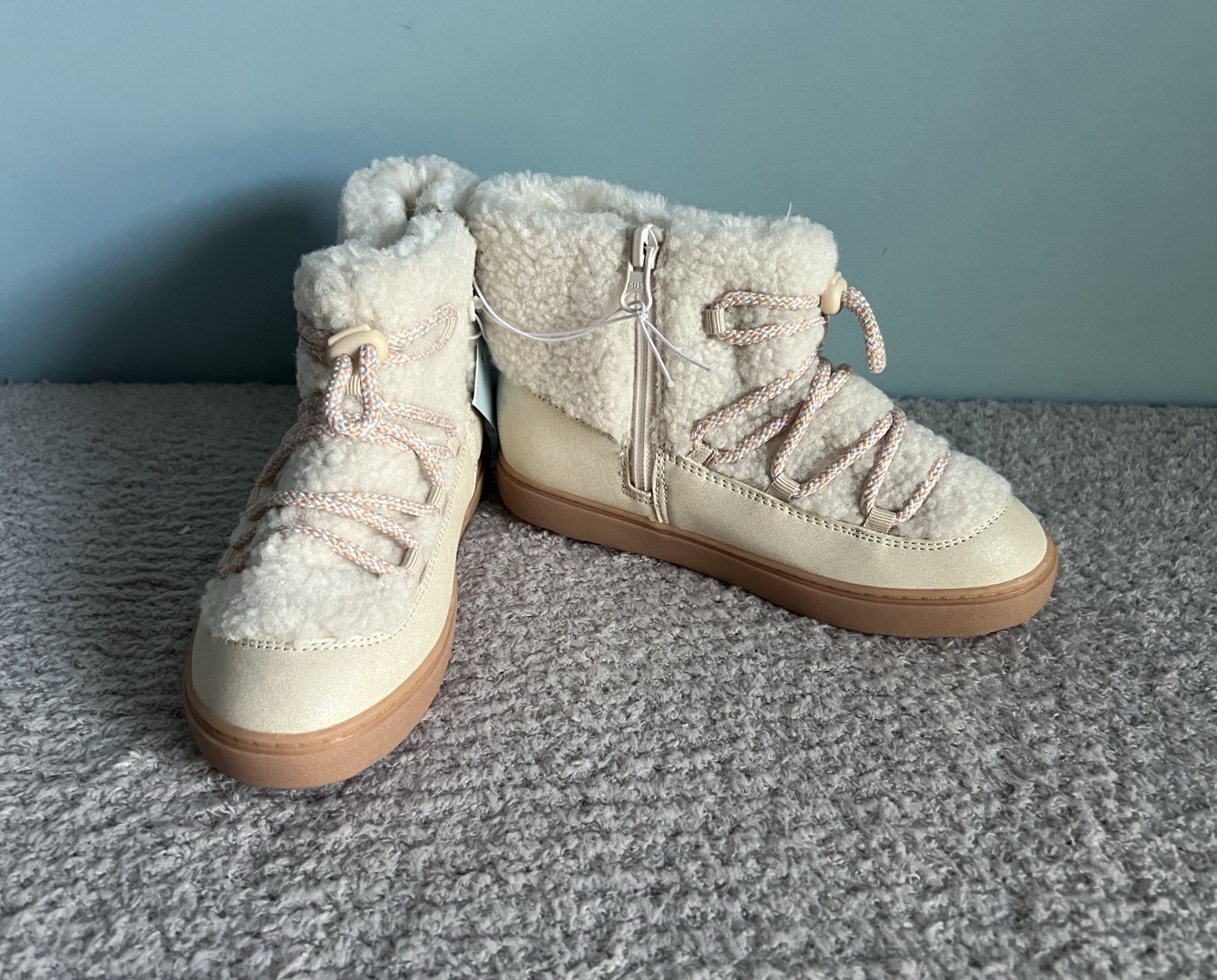Cat & Jack Boots Toddler Girls Jodi Sz 12 Shearling Faux Fur Winter Zipper Cream