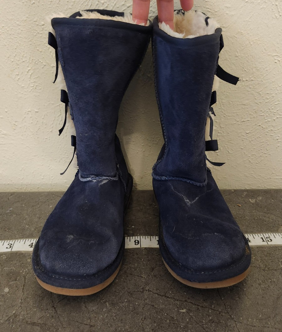 Koolaburra By Ugg Victoria Suede Boots Girls Size 1 Blue Winter Faux Fur Lined