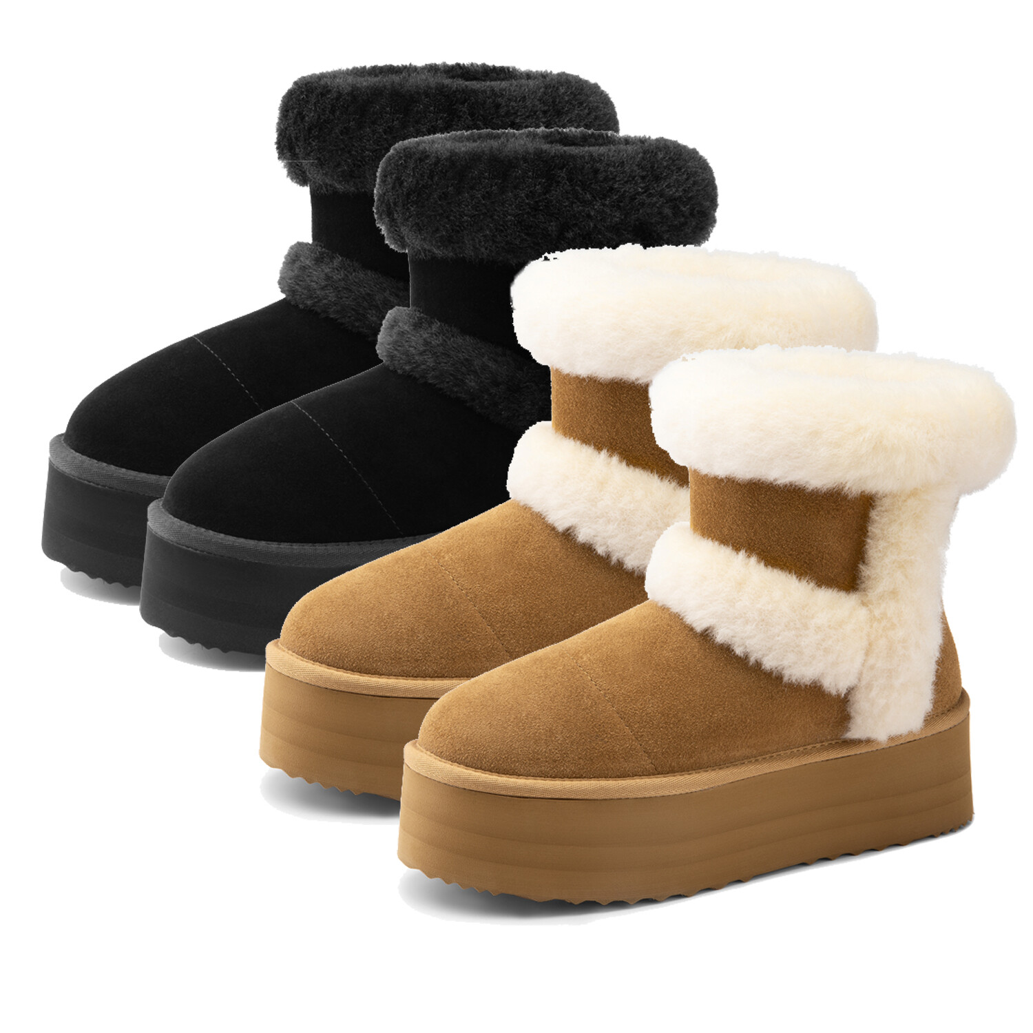 Women Winter Boots  Genuine Suede Faux Fur Snow Booties Classic Warm Slip-On