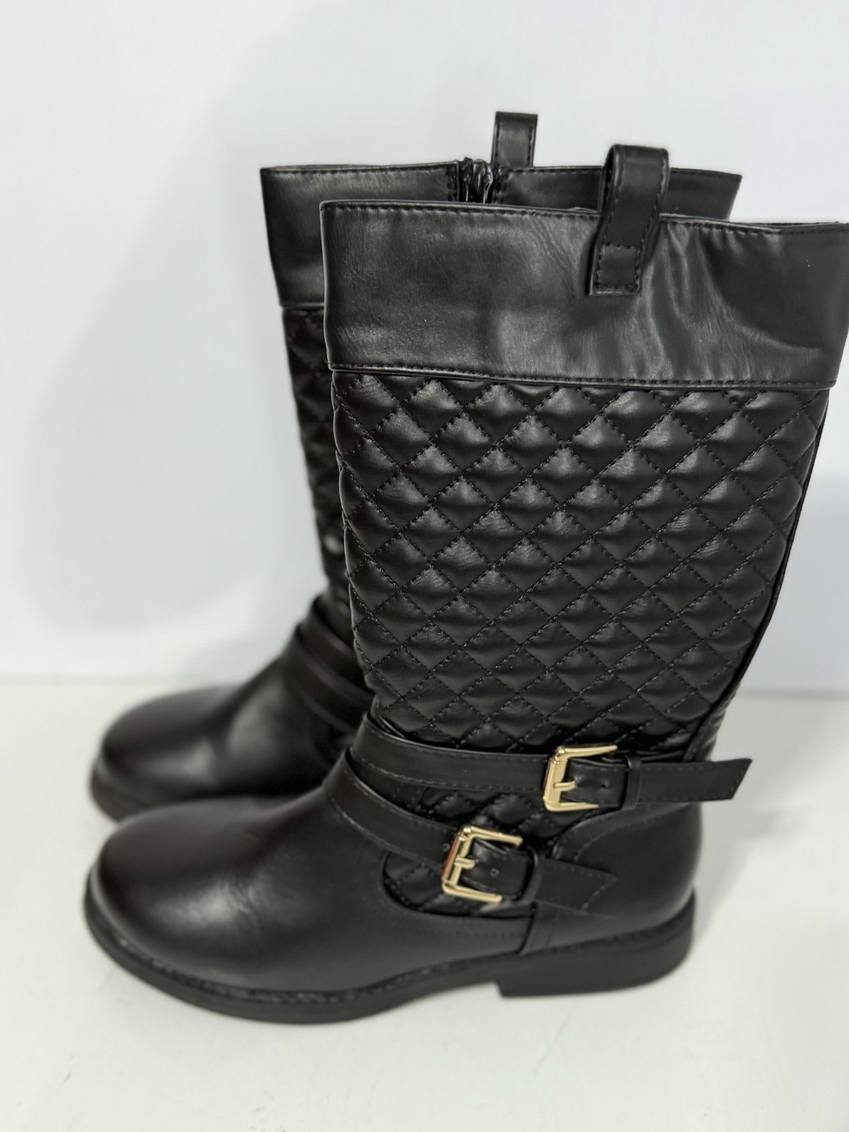 Dream Pairs Knee High Little Girls Boots Black Quilted Size 1 Side Zip