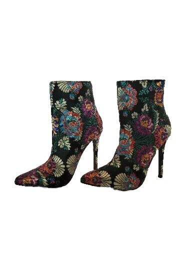 Just Fab Floral Madeline Women Boots Black Emb Size 7 Stiletto heal