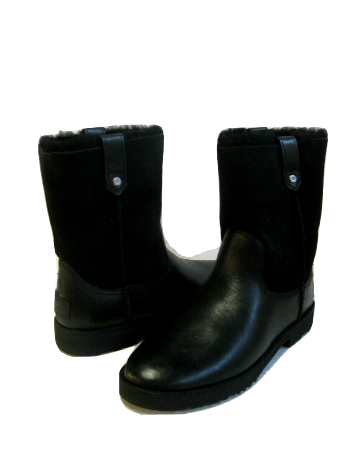 UGG ROMELY SHORT WOMEN BOOTS LEATHER BLACK US 9.5 / UK 7.5 /EU 40.5