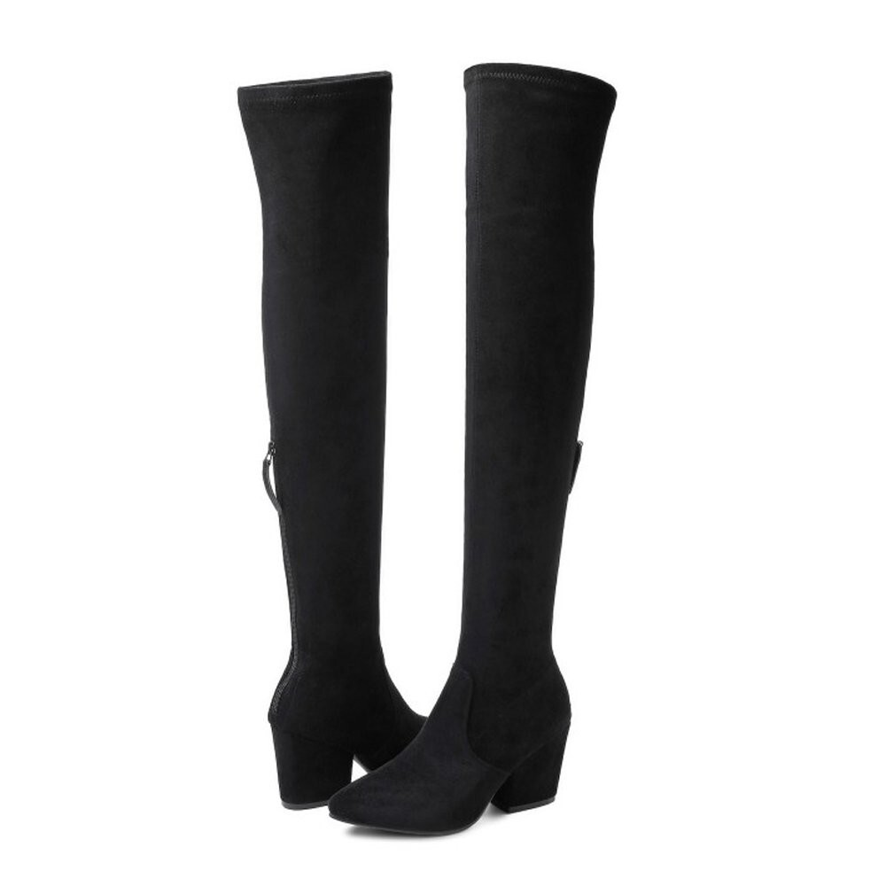 N.N.G Women Over Knee Boots Suede Block Black Size 7 Winter Long Fashion Autumn