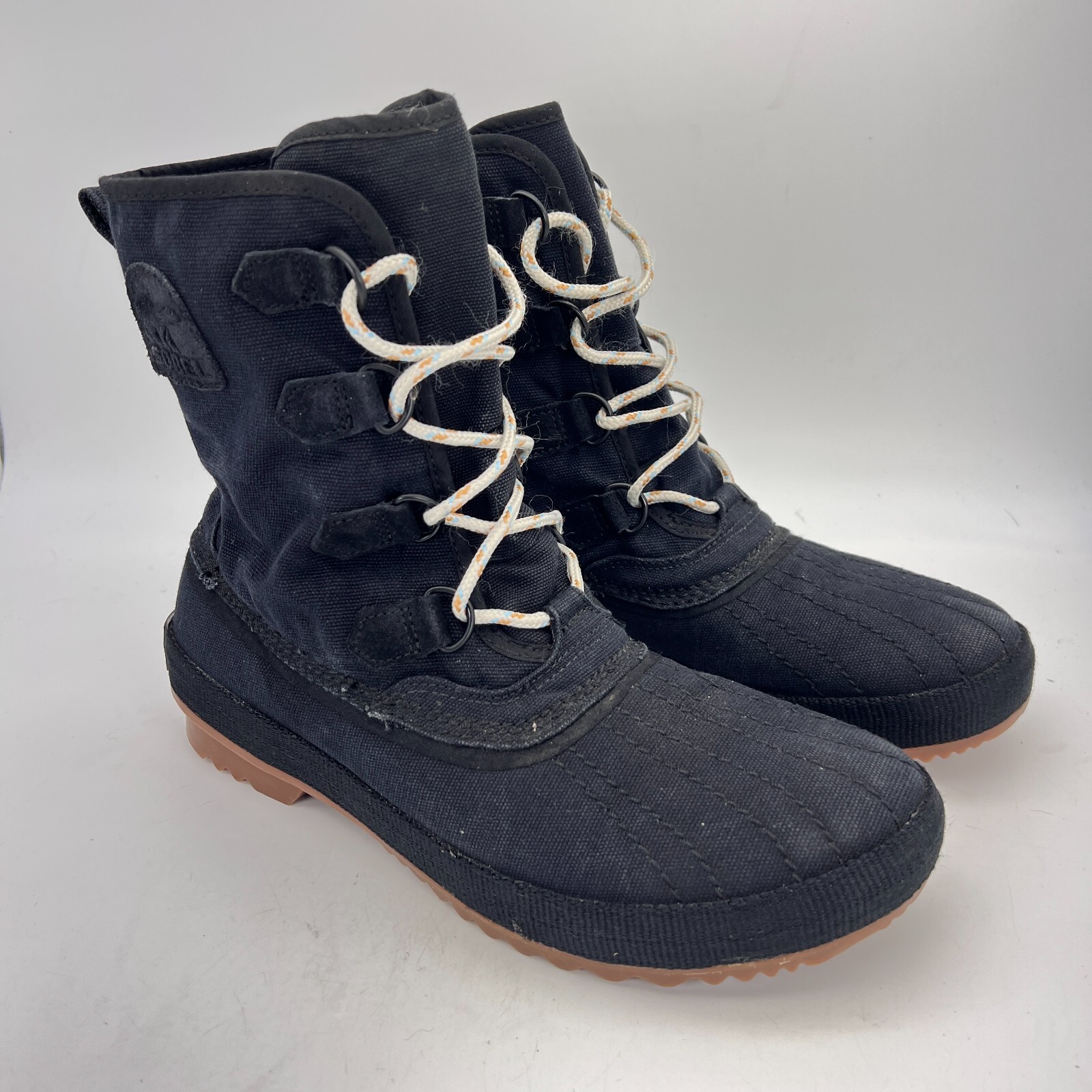 Sorel Canvas Women Size 9.5 High Top Winter Boots Black NL 1686-010