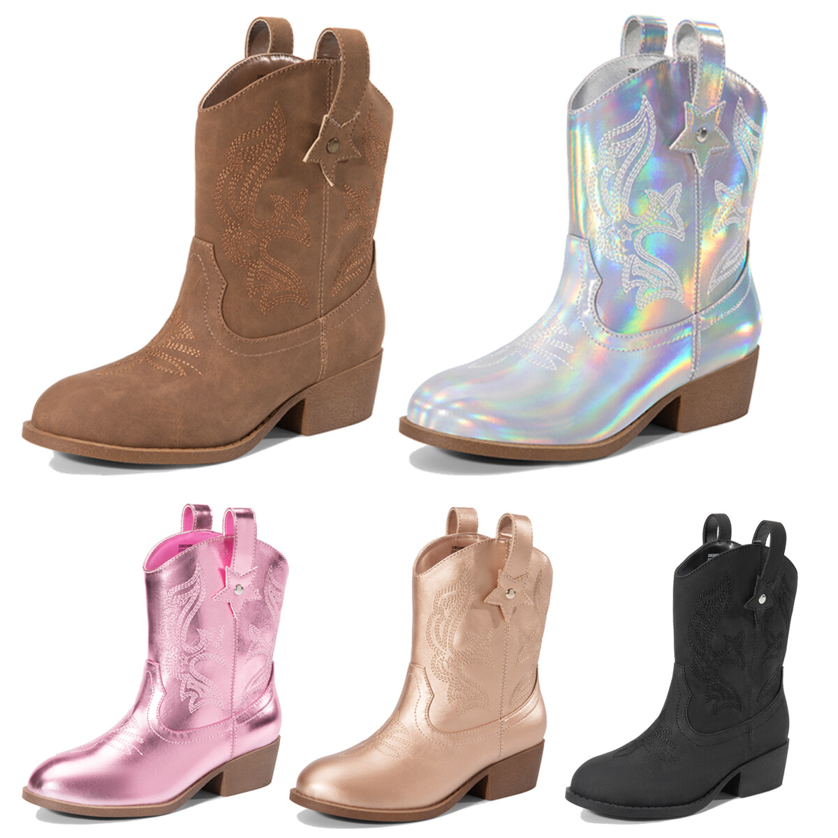 Kids Girls Boots 2-in-1 Western Boots Removable Cuff Fold Over Cowgirl Boots