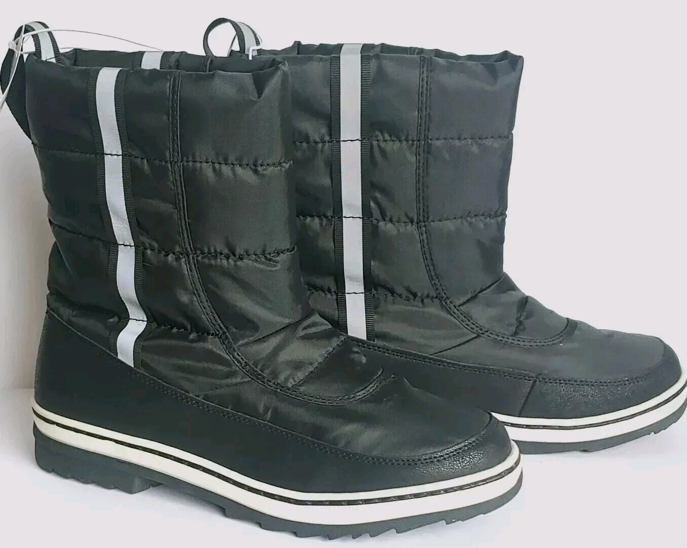 Justice Girls Black & White Snow Boots Youth Size 8 Big Girls Winter Rain Boots