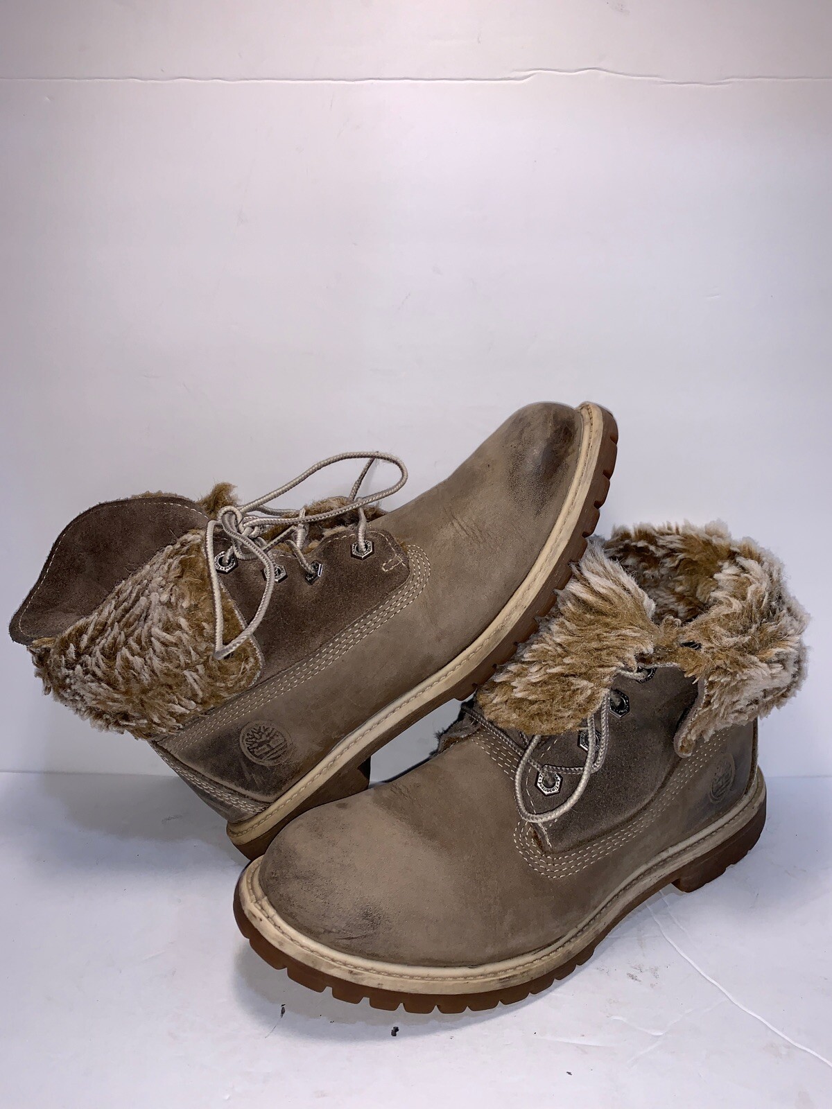 TIMBERLAND  8-8.5 M BROWN DISTRESSED LEATHER LINED LACE UP WOMENS BOOTS PB-1