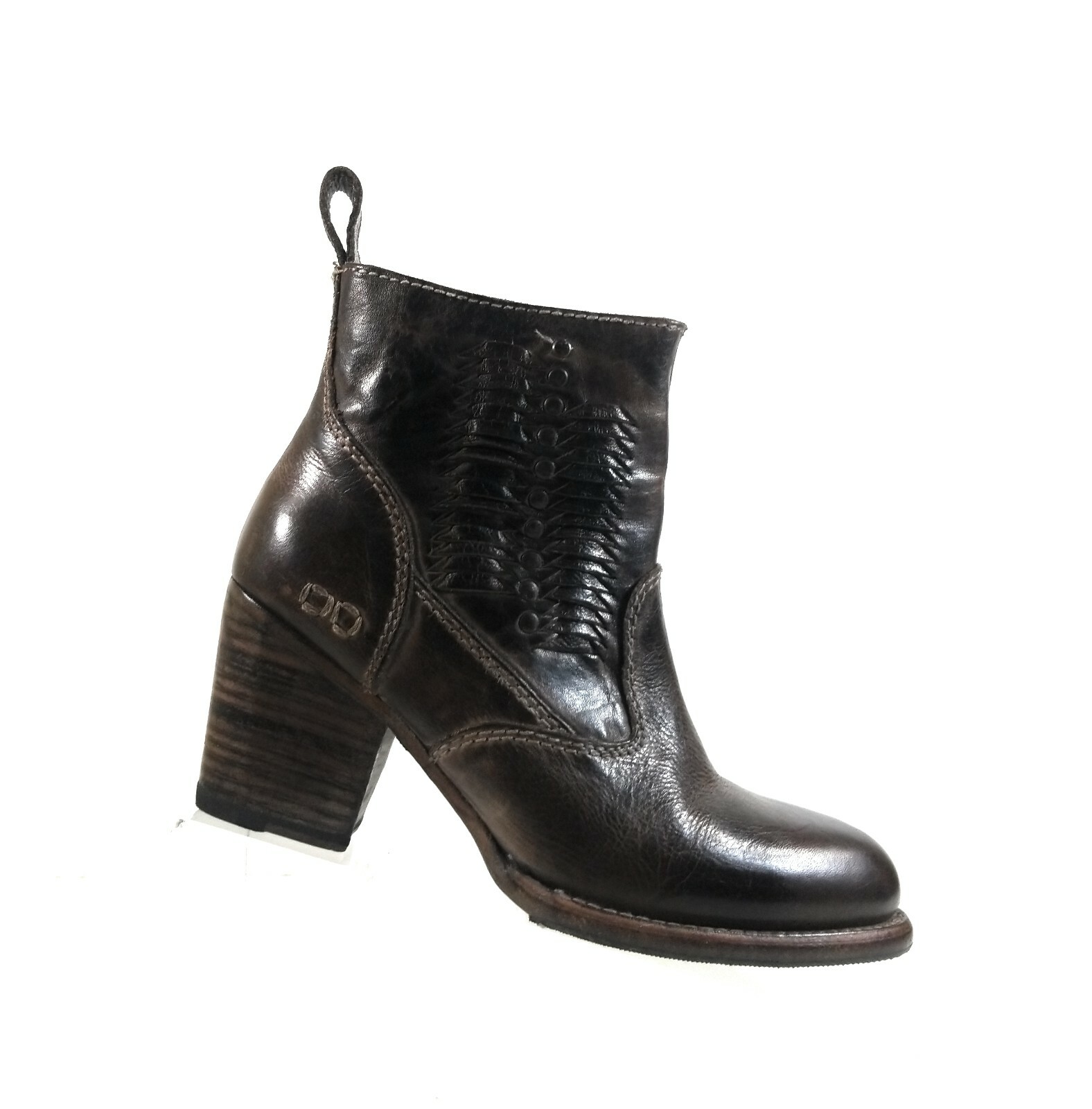 Bed Stu Vegetable Tanned Women Boots Brown Leather Woven Zip Up Booties Size 7.5