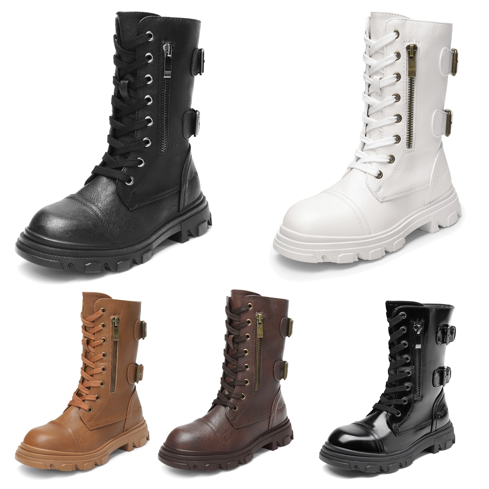 Kids Girls Fashion Combat Booties Stylish Mid Calf Warm Side Zipper Boots