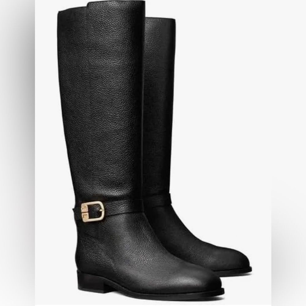 Tory Burch Brooke 25 MM Knee High Women Boots, Tumbled Leather, Perfect Black 7