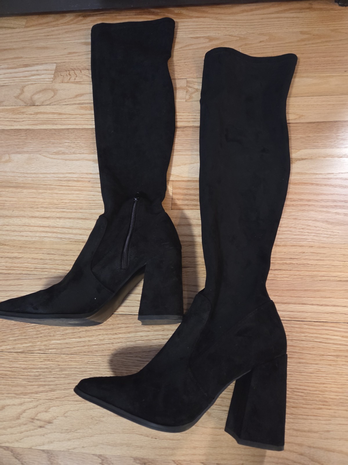 STEVE MADDEN OVER THE KNEE WOMEN BOOTS SIZE 9M BLACK FAUX SUEDE