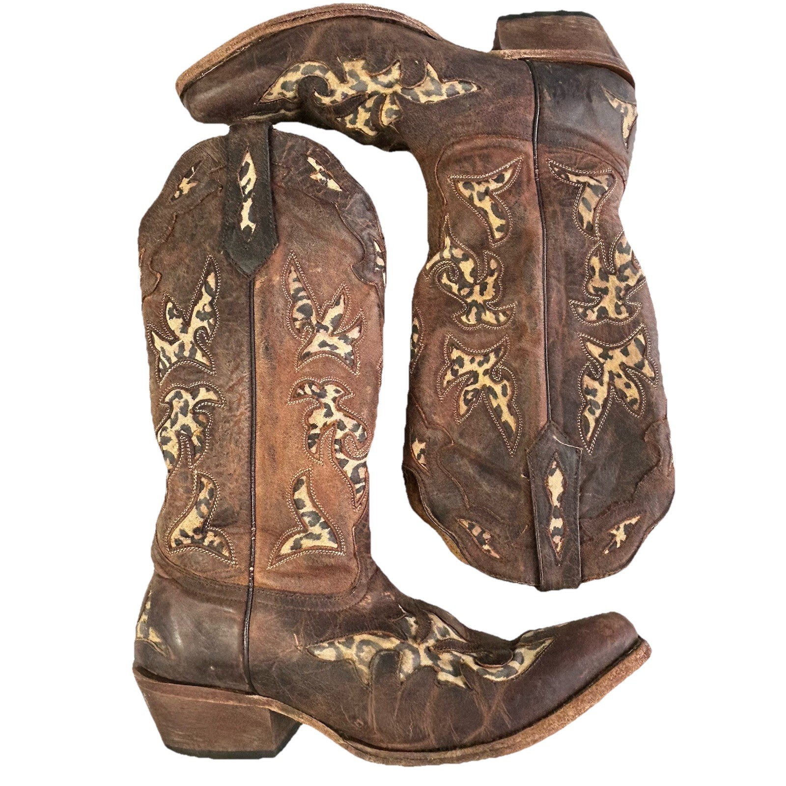 Johnny Ringo Women Boots Pointed Toe Animal Print Inlay Western Cowgirl 10 B