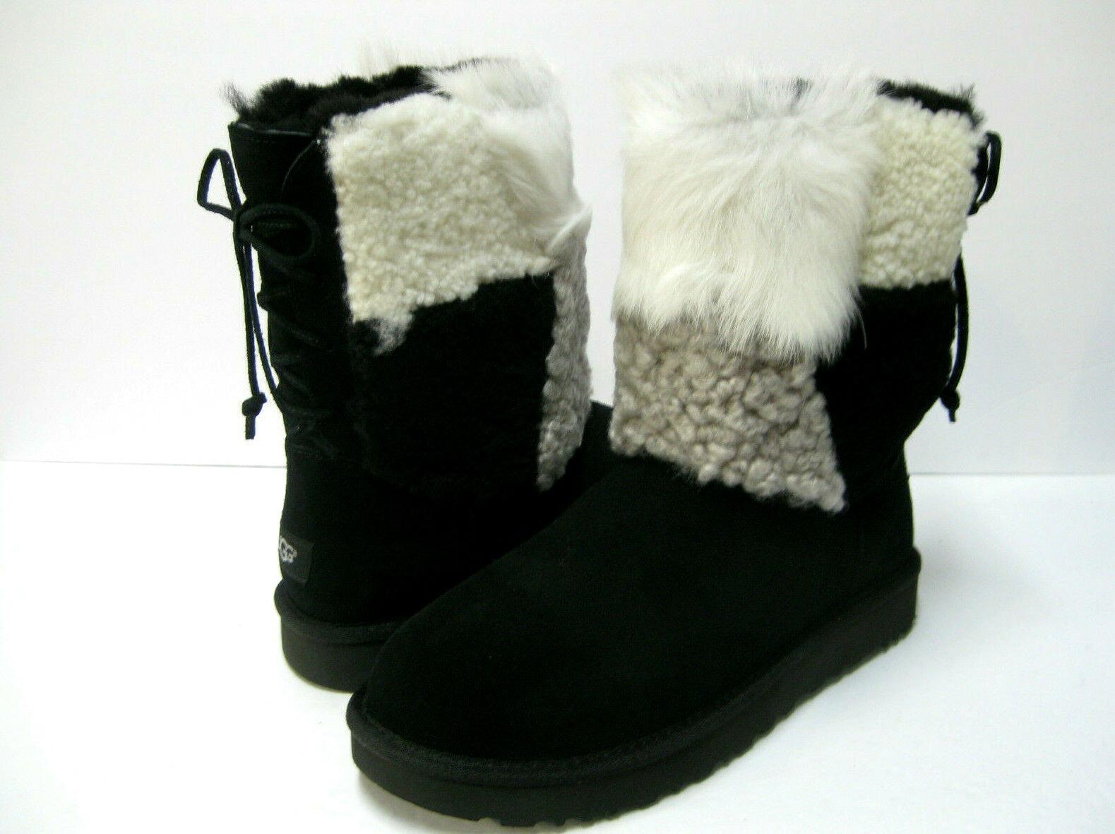 UGG CLASSIC PATCHWORK FLUFF WOMEN SHORT BOOTS SUEDE BLACK US 11 /UK 9 /EU42
