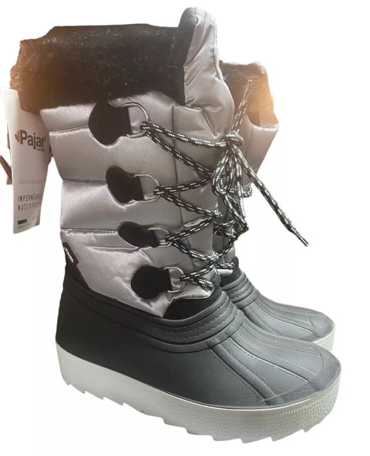 Pajar Lady 1963 Impermeable Waterproof Silver Black Women Winter Boots Sz 8 New