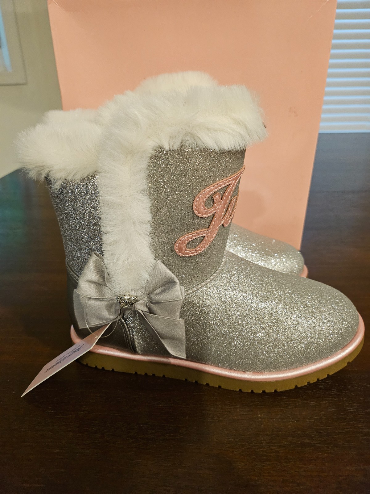 Juicy Couture Girls Boots Bishop Silver Glitter Shoes Size 4 NWB