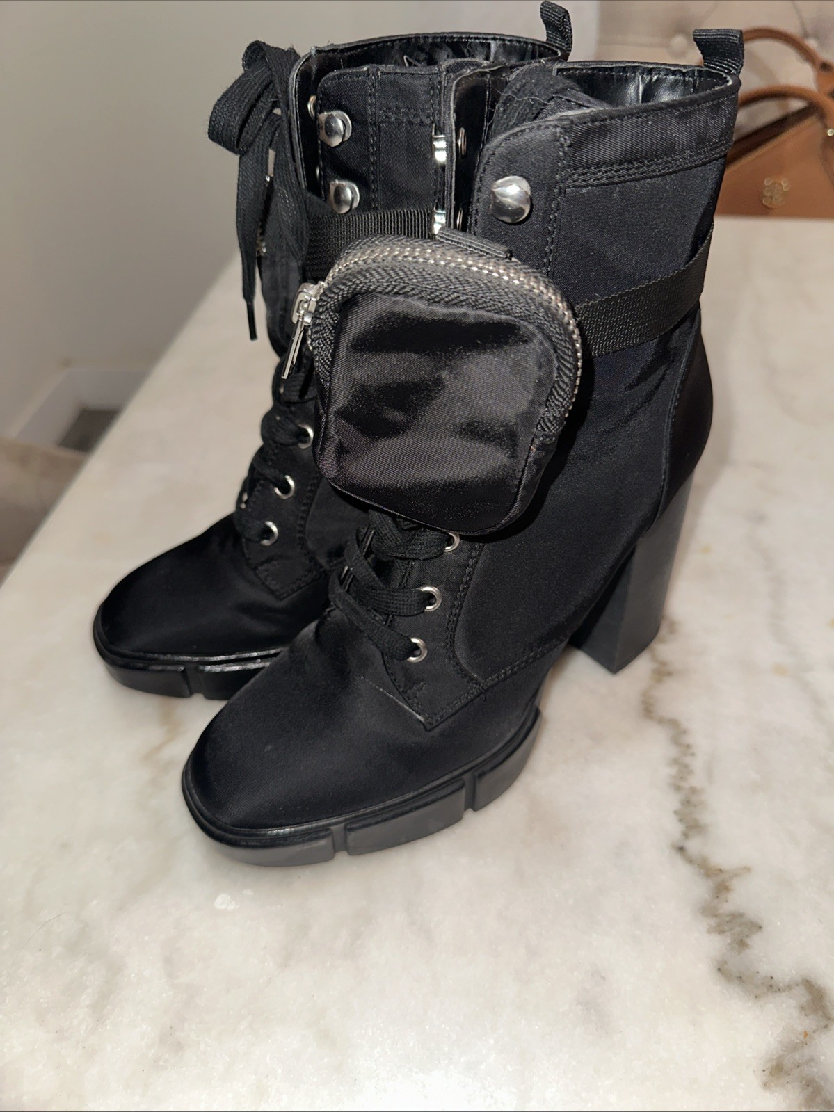 Steve Madden Herrick Women Boots Side Zip Lace Up Black Size 8