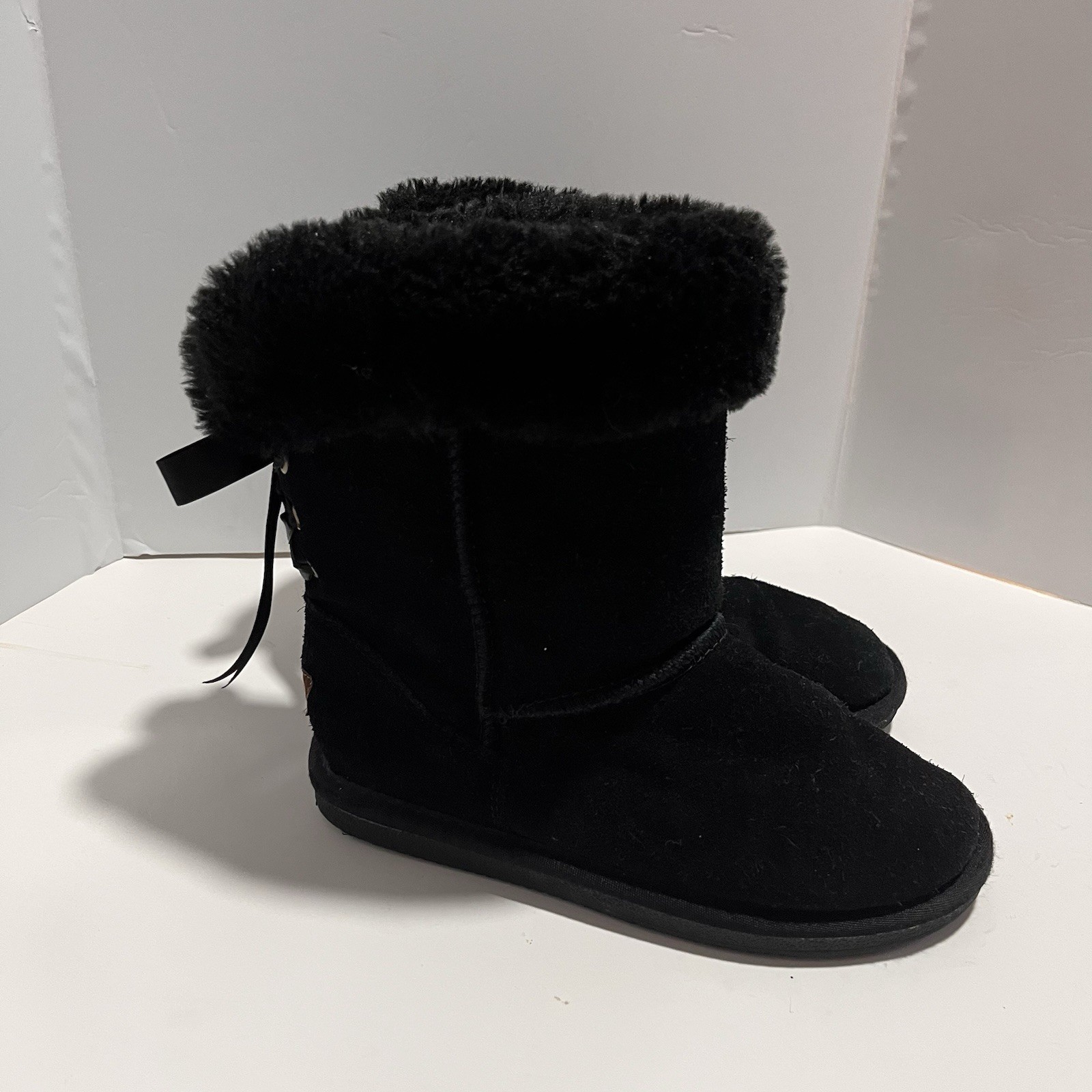 LAMO Black Suede  Pull-On Fleece Lined Winter Snow Girls Boots Little Size 3