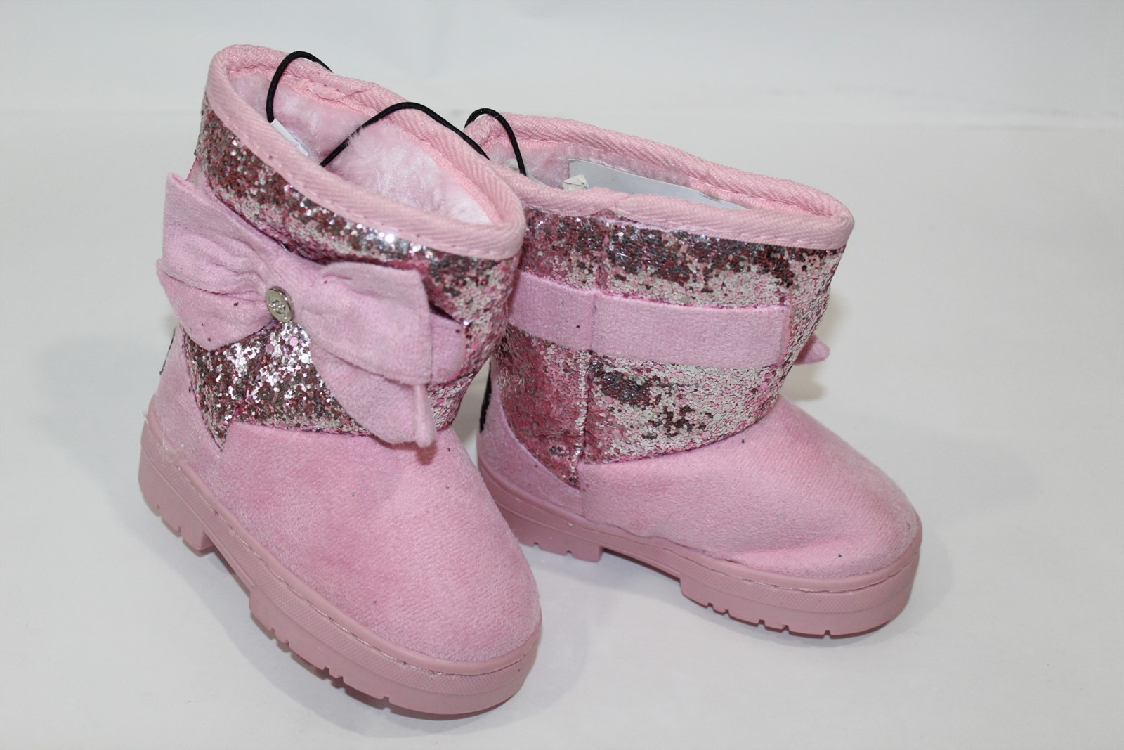 Toddler Girls Winter Boots Pink Faux Suede with Glitter & Bow Size 5