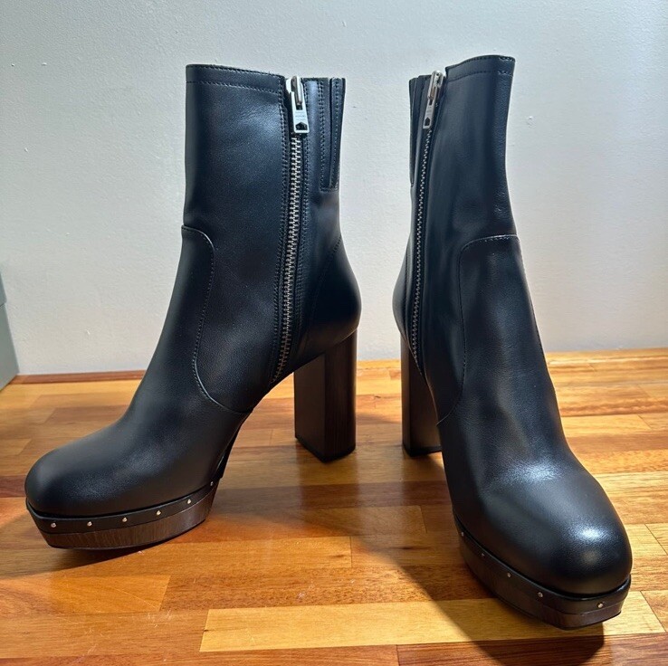 NWB AllSaints Women Boots Thea Dark Black 9M Leather Zip Platform High Top