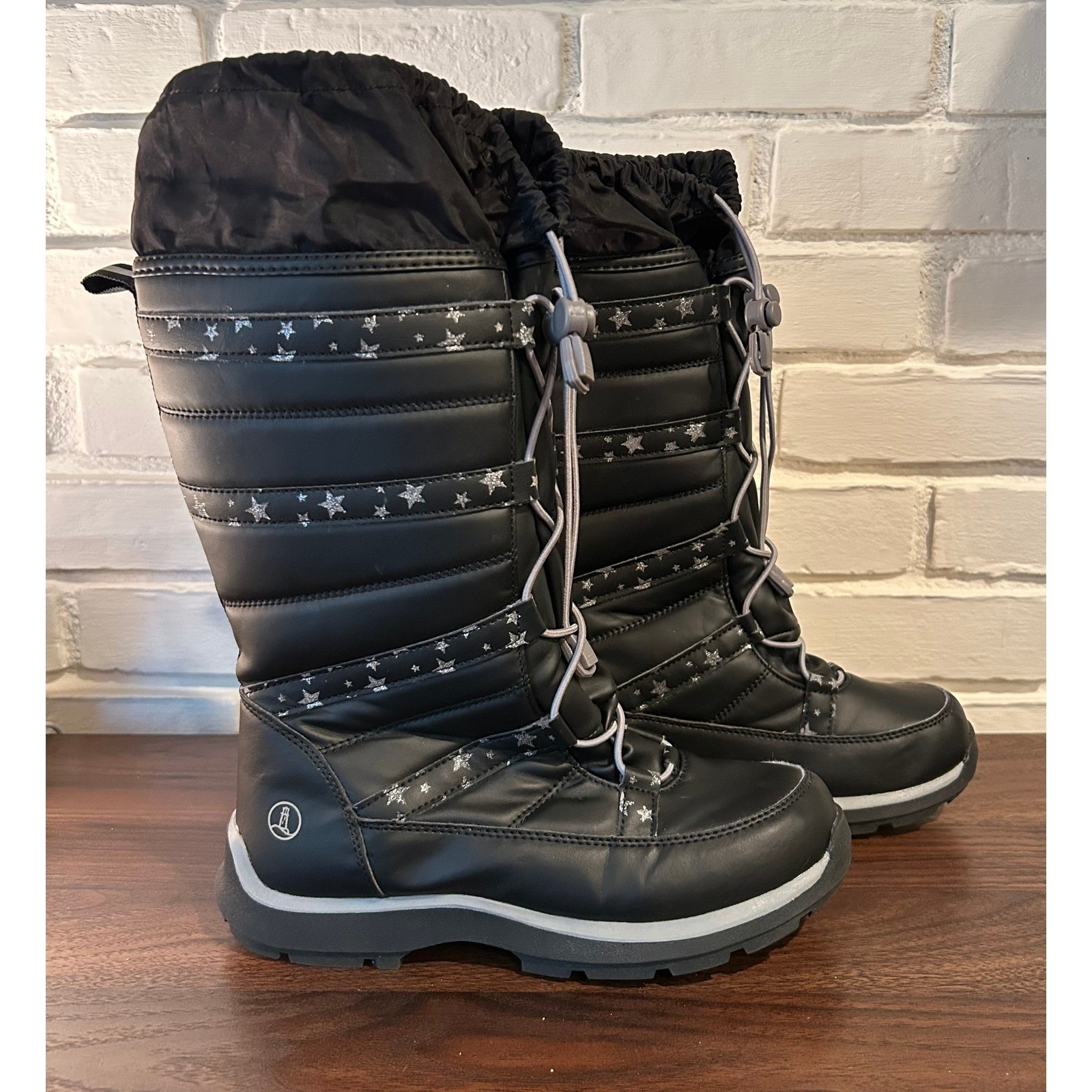 Lands End Youth Stars Black Winter Snow Boots Size 5M Insulated Waterproof