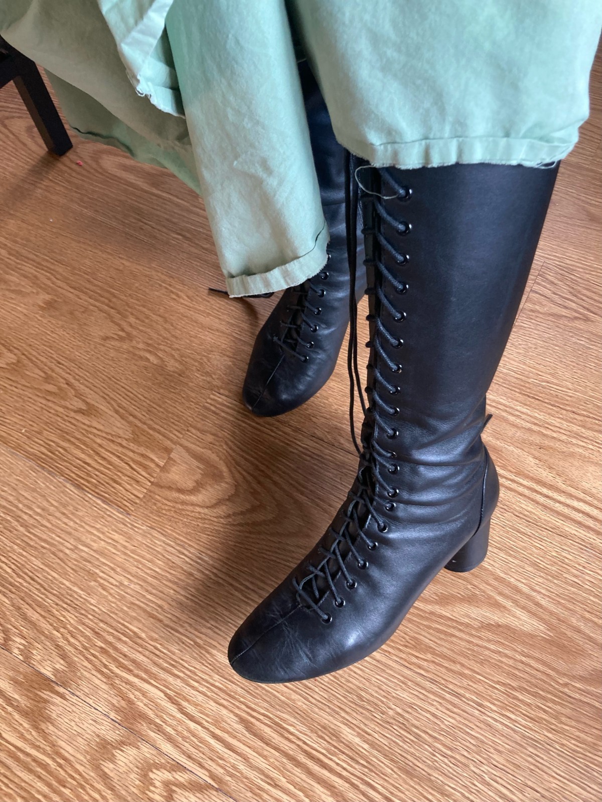 Zara Tall leather women boots, laces & zipper, size 39EU/8.5US good condition.