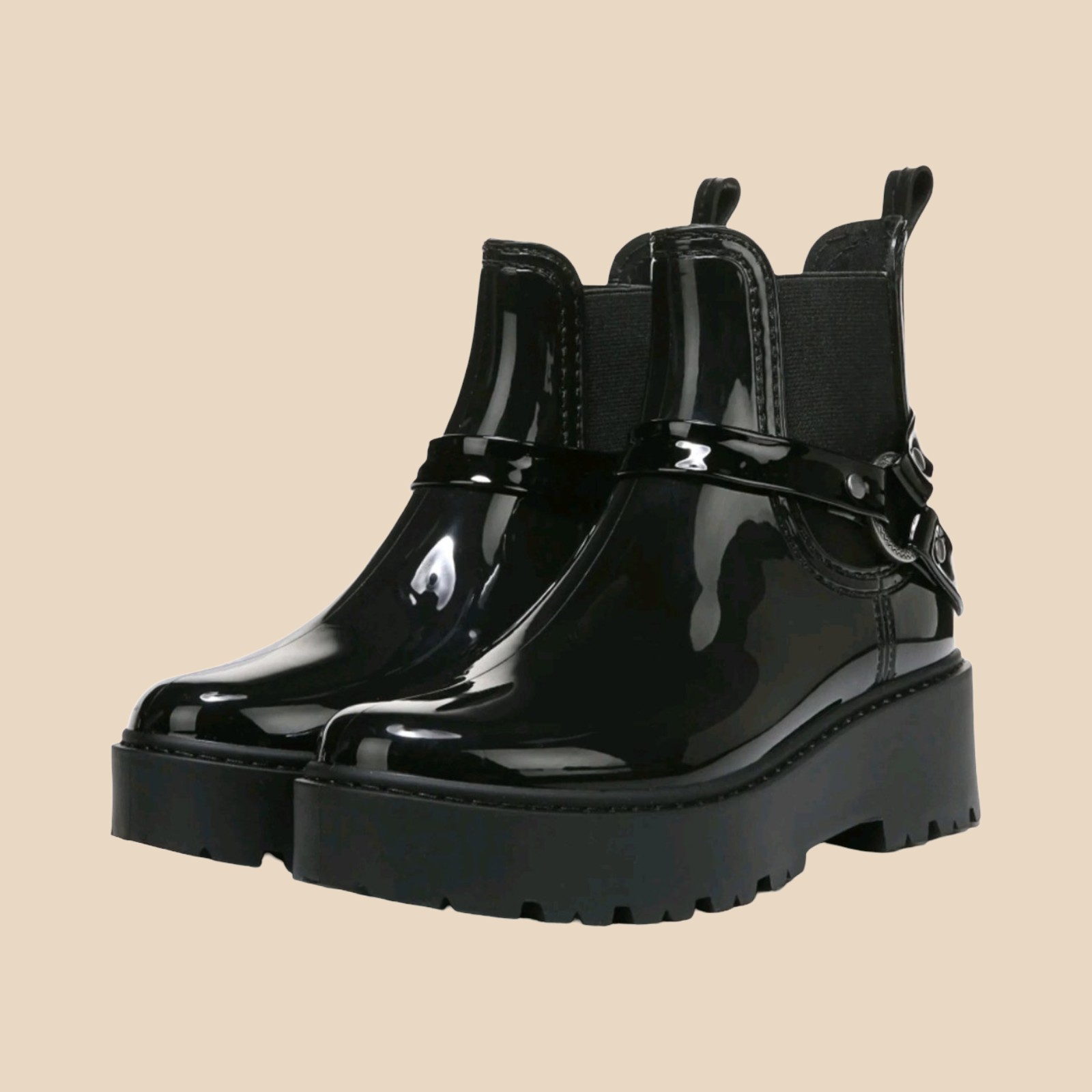 Zodiac Chelsea Boots Womens Size 7 Black Platform Chunky Lug Sole Pull On NEW