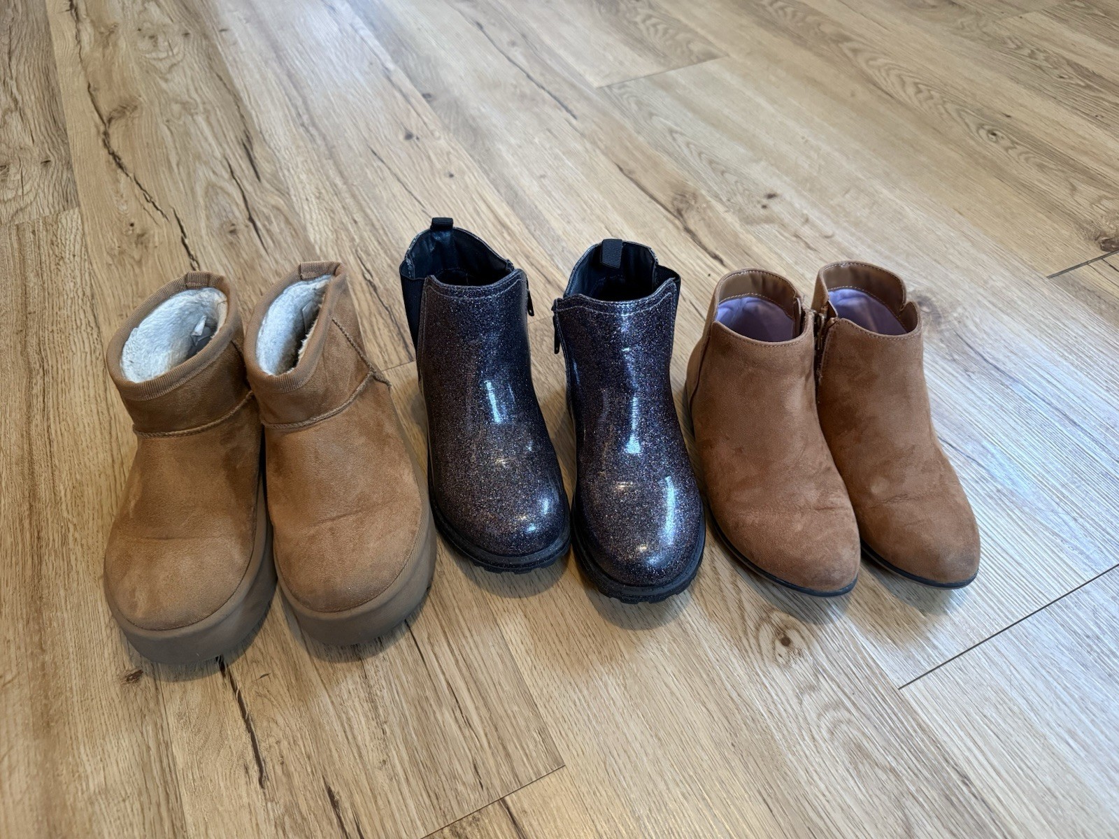 Lot Of 3 Girls Size 13 Boots Brown Black Glitter Suede Platform Zipper Pull On