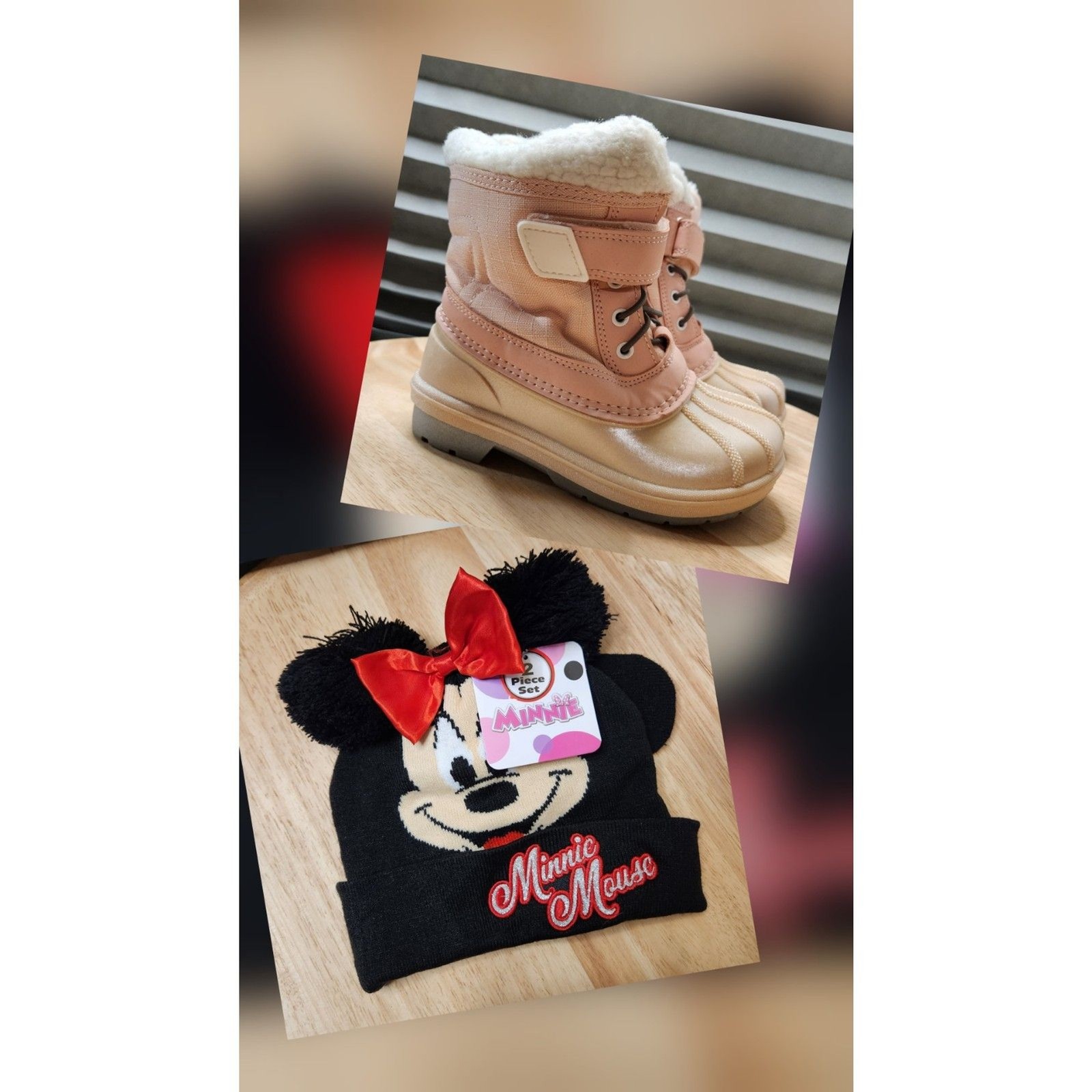 Cat & Jack Girls’ Winter Boots + Minnie Mouse Hat & Gloves – Size 11