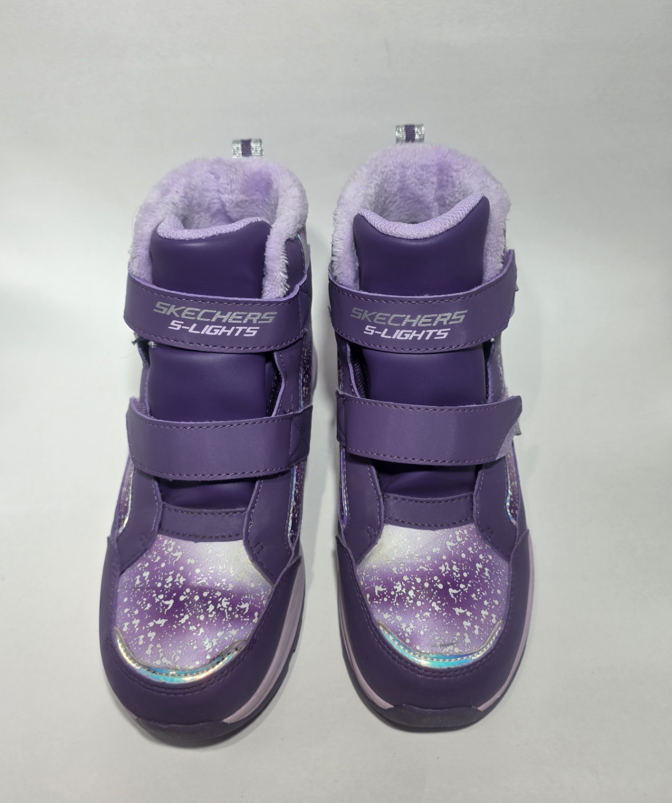 Skechers S-Lights Girls Winter Boots Purple Galaxy Size 4 Waterproof Excellent