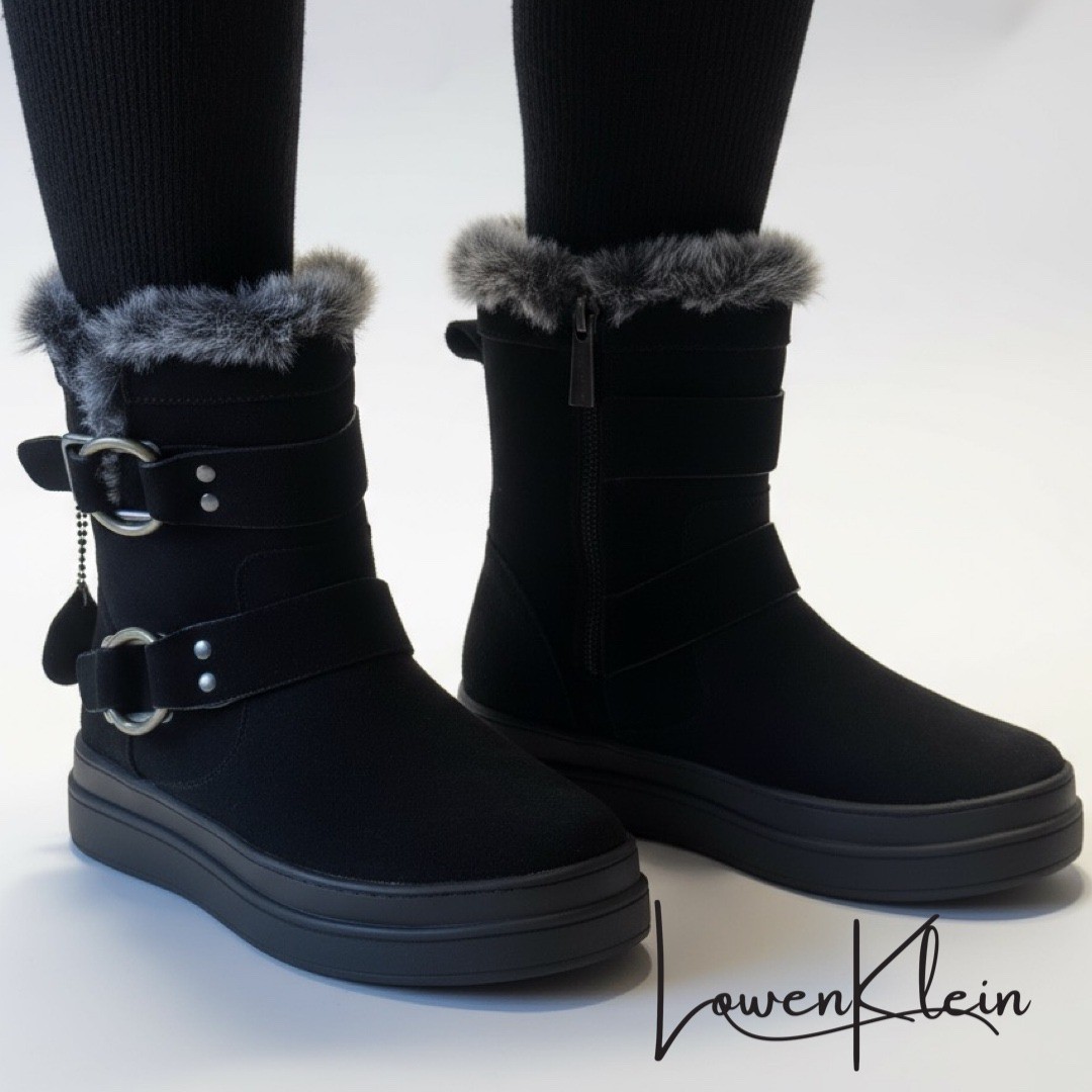 J/Slides Nelly Waterproof Suede Fur Trim Buckle Strap Women Winter Boots Sz 6.5