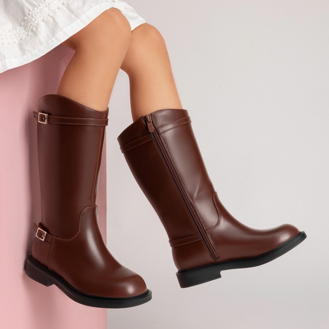 Kids Knee High Boots Girls Fall Riding Boots with Side Zipper Easy On Boots