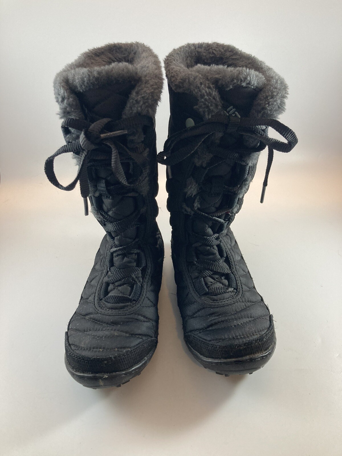 Girls Winter Boots Size 1 Black Waterproof Columbia Mid Calf Faux Fur