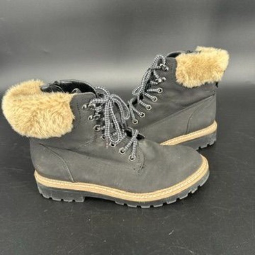 Steve Madden Alaska Faux Fur Black Leather Combat Women Boots Size 9