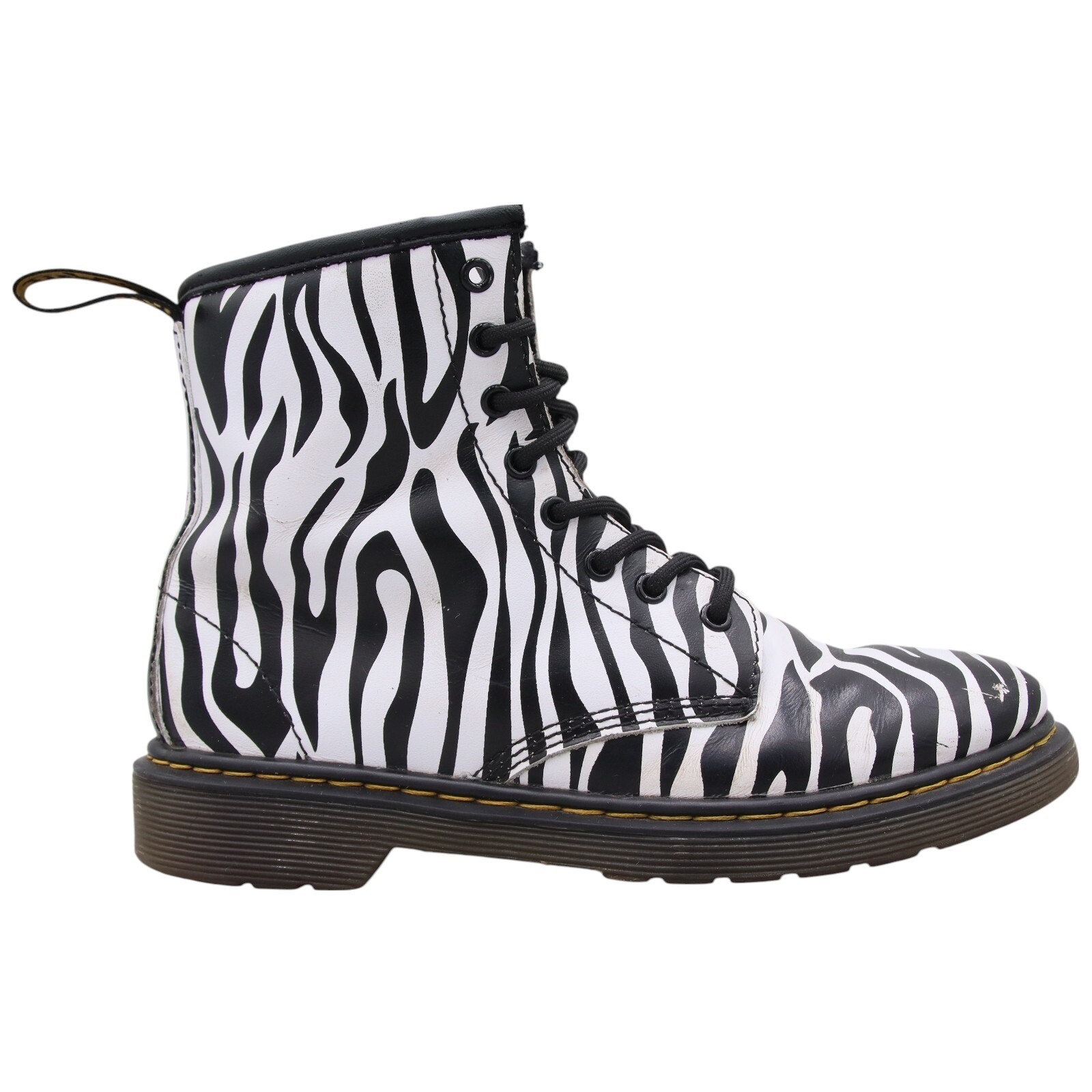 Dr. Martens Delaney Youth Sz 3 US Zebra Print Ankle Boots Ankle Lace Up Side Zip