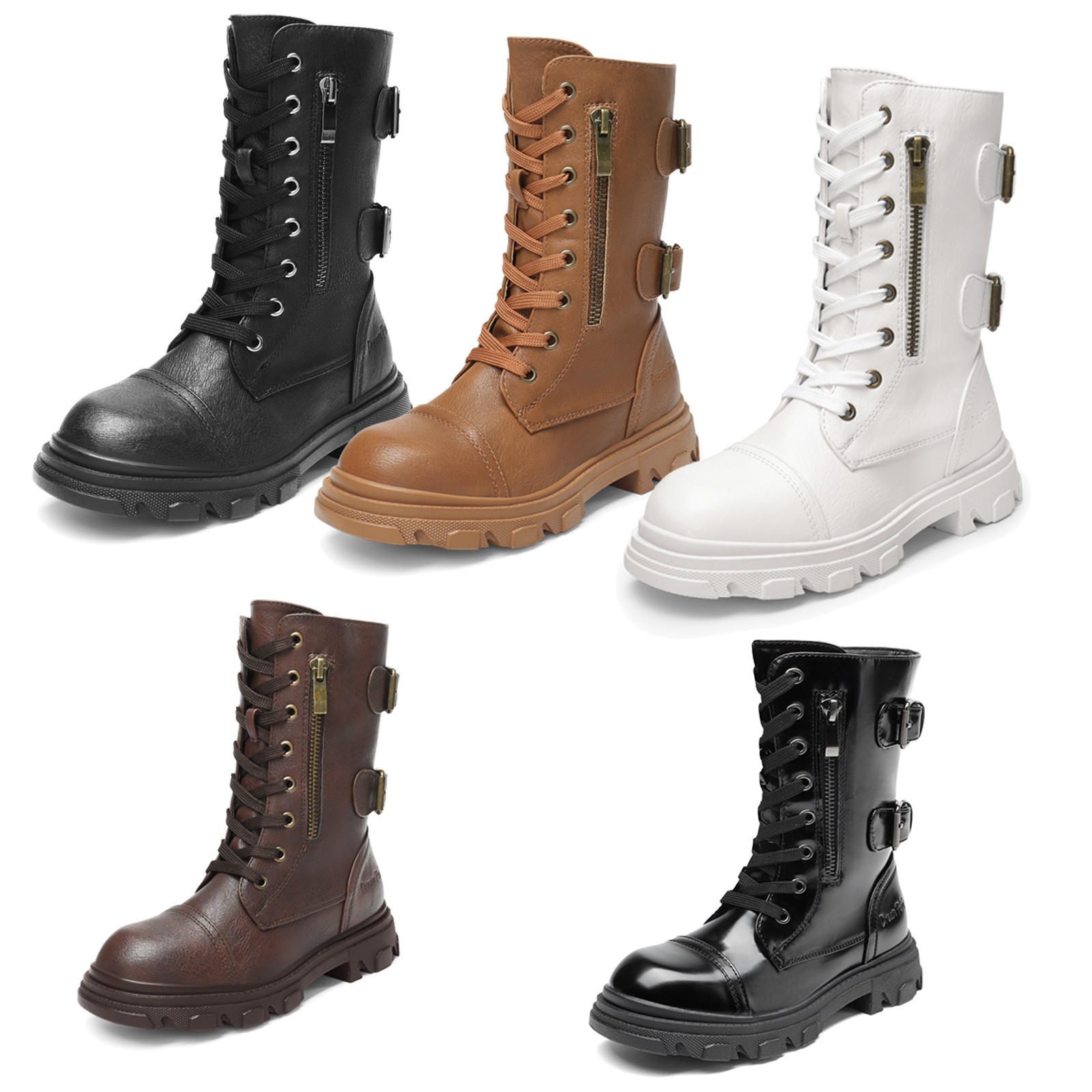 Girls Warm Combat Boots Mid Calf Side Zipper Booties For Toddler/Little/Big Kid