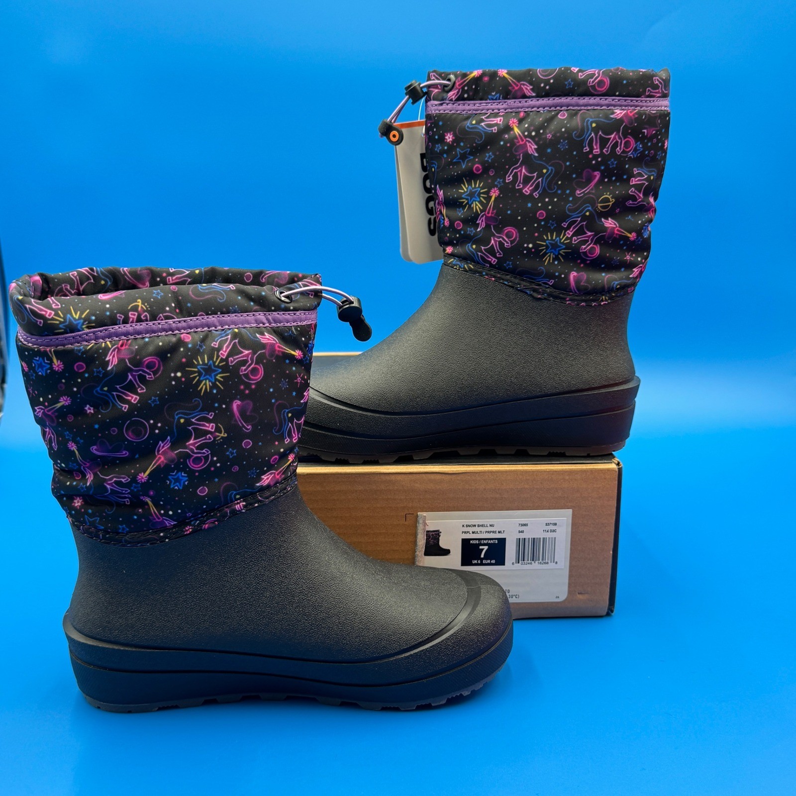 Bogs Kids Waterproof Snow Shell Boots PRPL MULTI Unicorn Stars Girls Size 7
