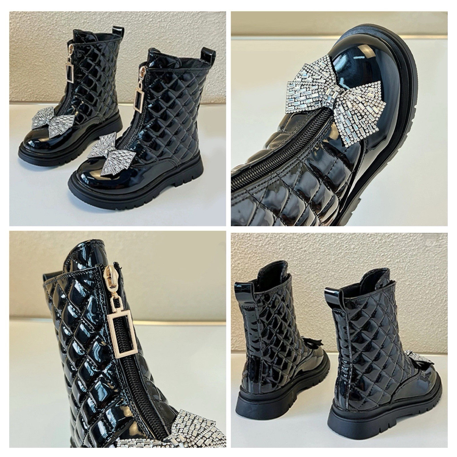 Girls Patent Ankle Quilted Bow Boots Toddler 11 Kids Boots