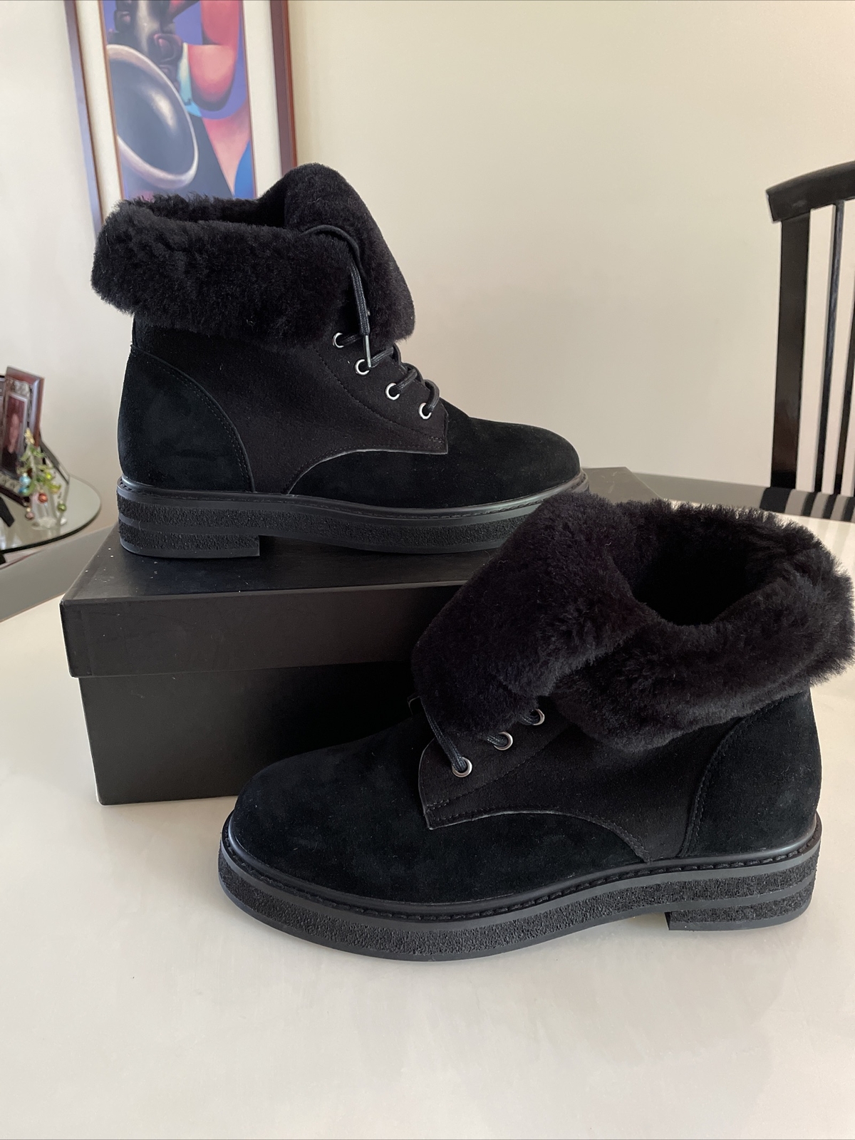 AEROSOLES Women Winter Boots, Size 8.5M, Black Real Fur Lining