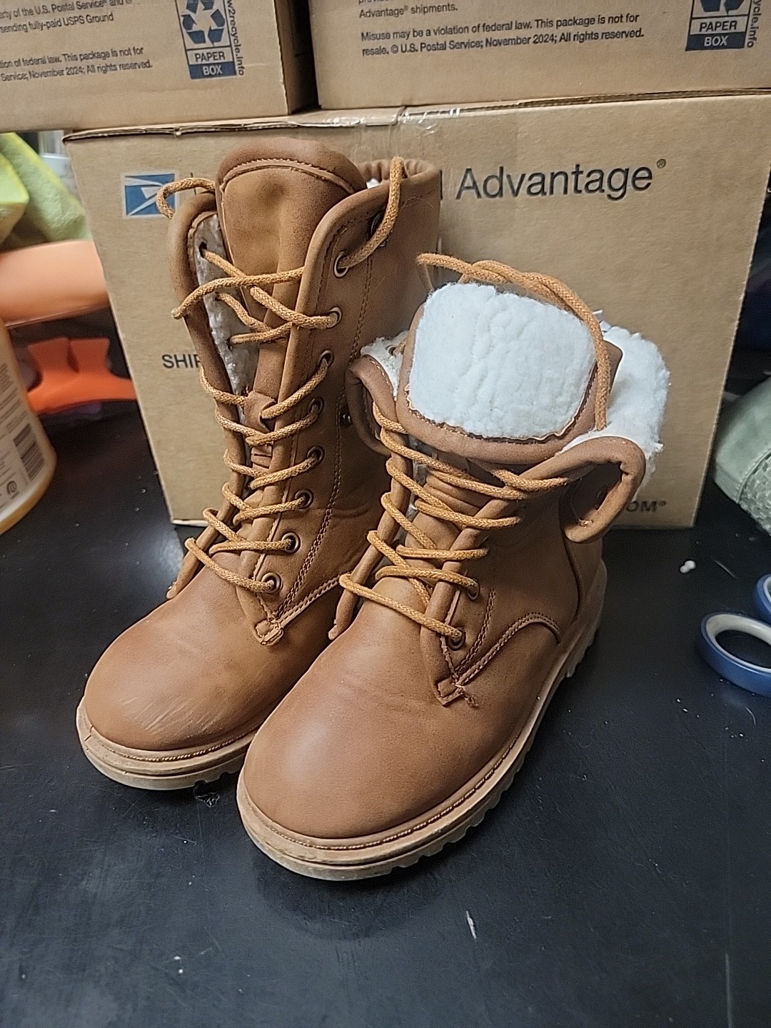 Link By Forever Kids Girls Boots Tan Lace Up Fur Inside Two Way Boots Size 11